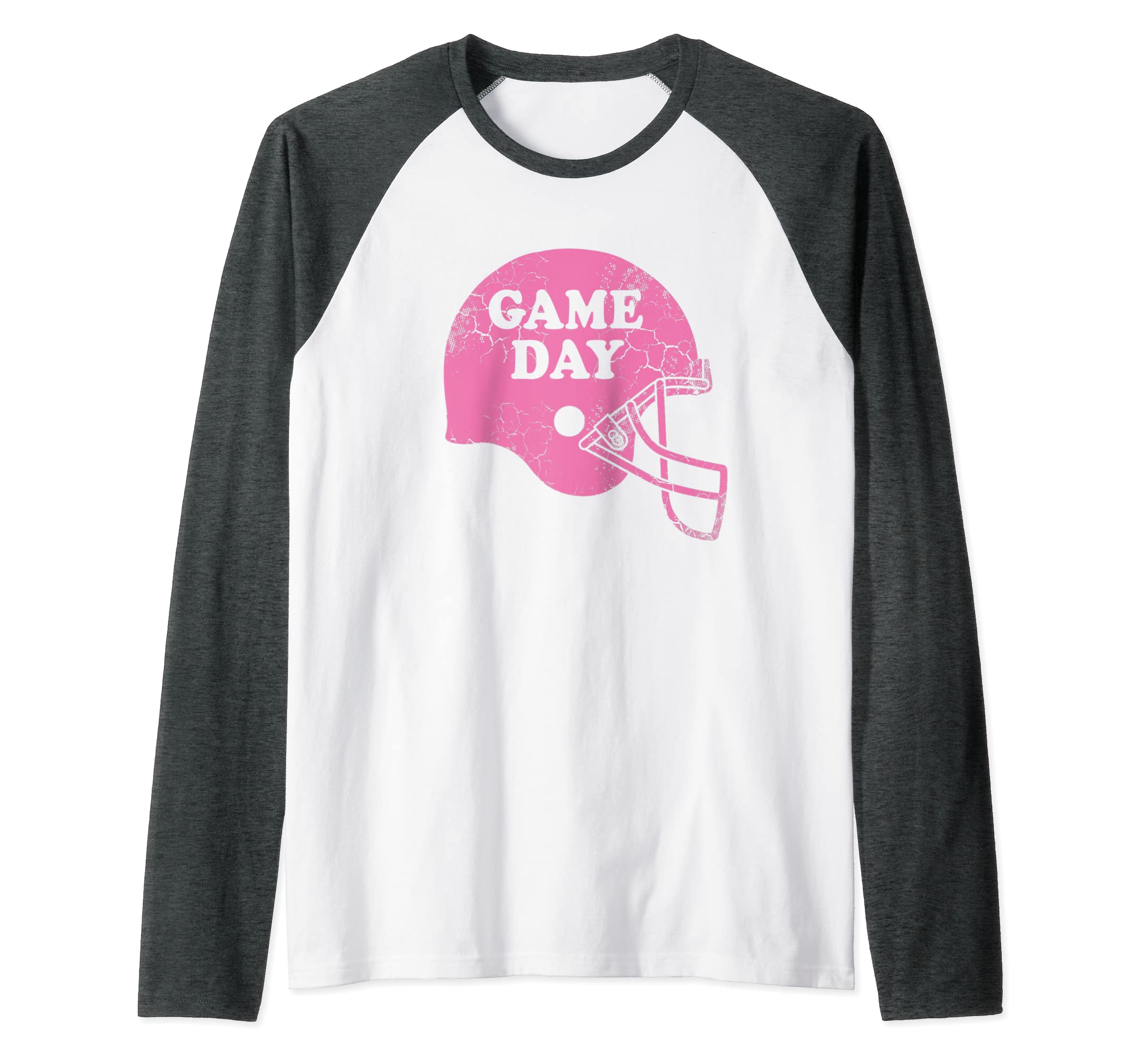 Game Day Football Pink Helmet Gift Raglan Baseball Tee