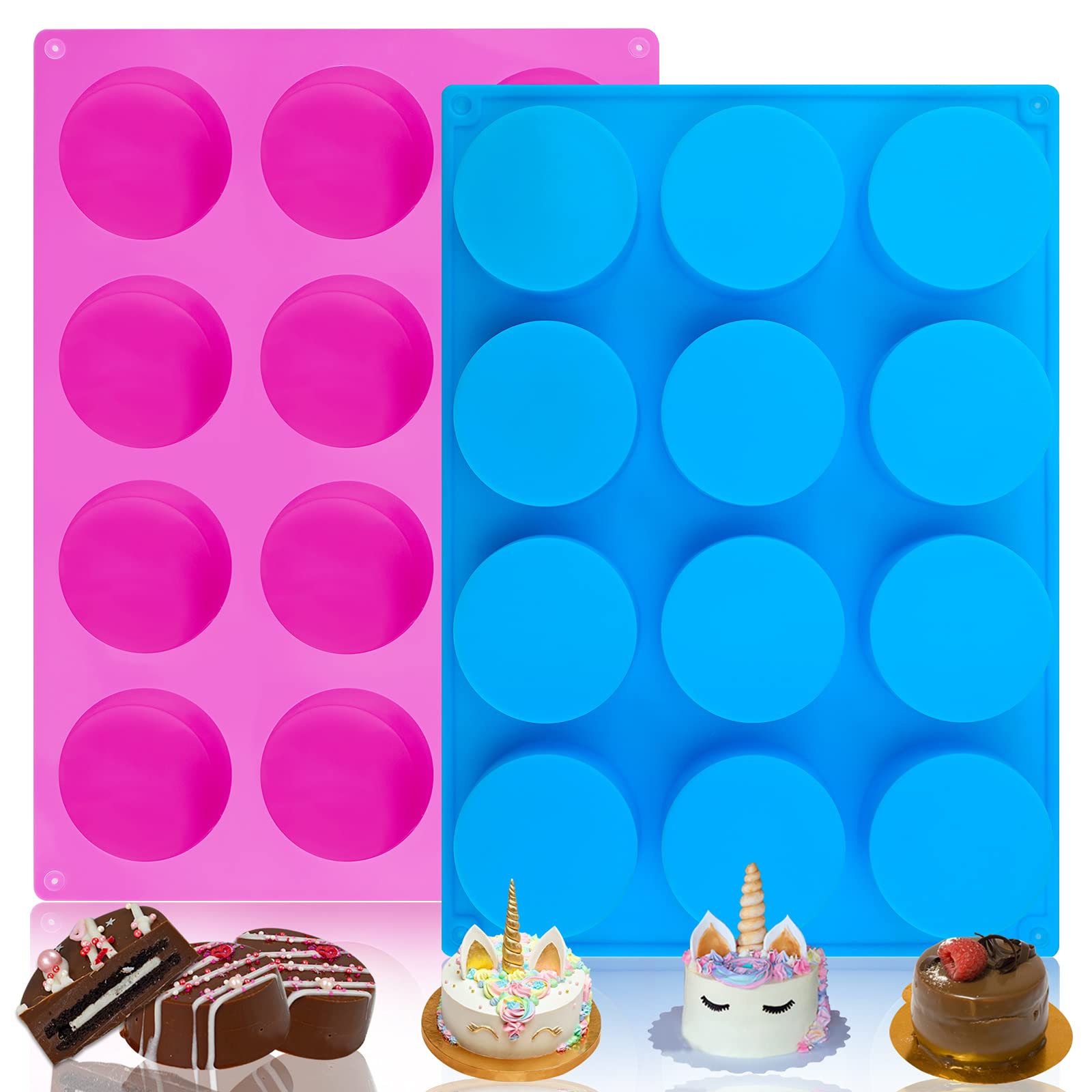 Sakolla 2 PCS Round Chocolate Cookie Molds, Cylinder Silicone Mold, Perfect for Chocolate Covered Oreos, Cake, Candy, Pudding, Mini Soap