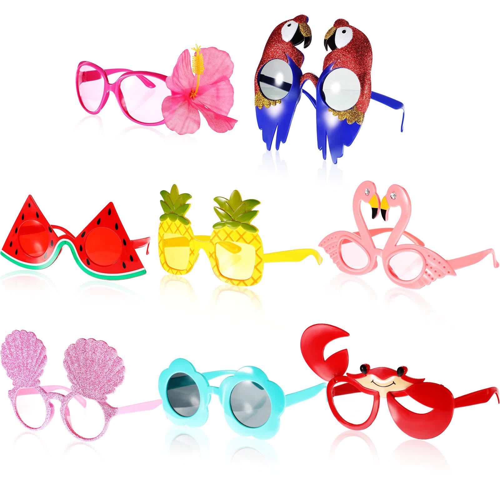 Weewooday8 Pairs Luau Party Sunglasses, Hawaiian Funny Sunglasses Summer Party Sunglasses Novelty Eyeglasses Tropical Fancy Dress Props for Creative Hawaiian Beach Theme Party Supplies