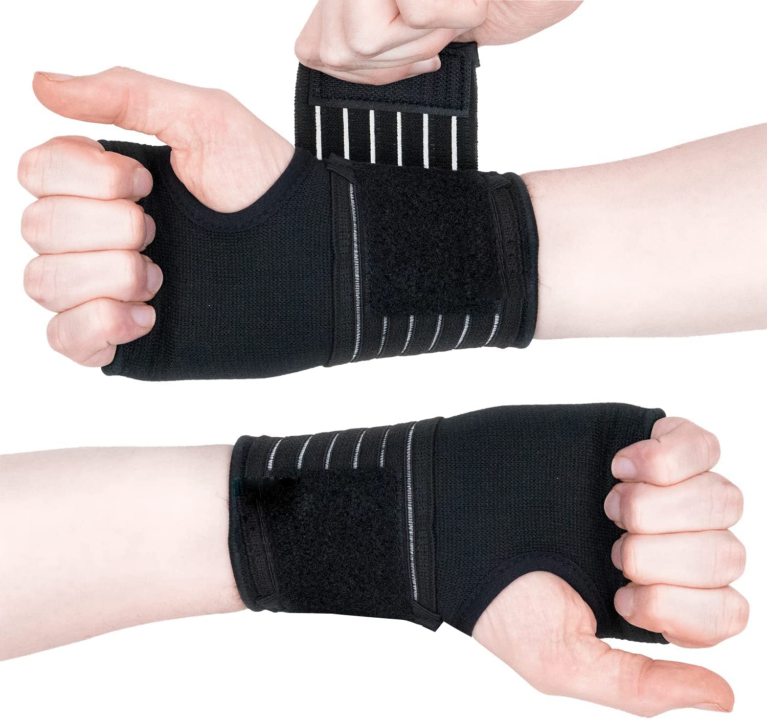 ELECDONWrist Brace, Elastic Wrist Support with Strap, Ideal for Sprains, Injury or Sports Use with no Metal bar, Support Without inhibiting Flexibility, Left or Right, M, Black, 2Pcs