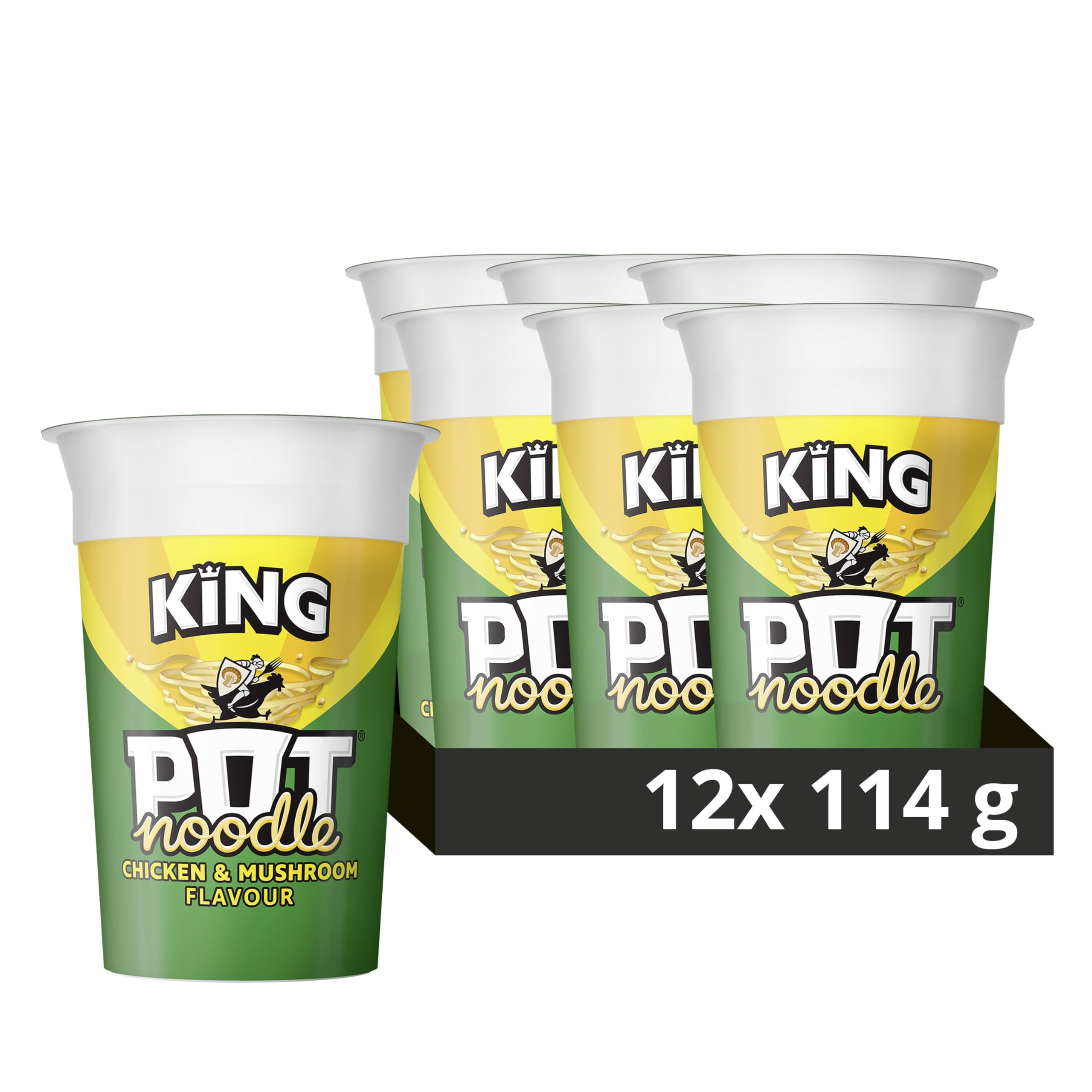 Pot Noodle Chicken & Mushroom King Pot Noodle instant vegetarian snack quick to make noodles 12x 114 g