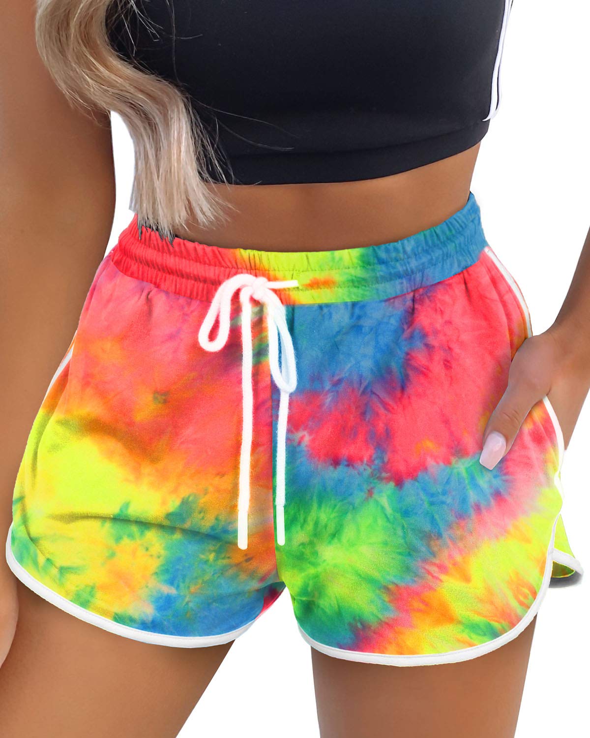 Womens Workout Shorts with Pockets Tie Dye Athletic Shorts Plain Lounge Shorts