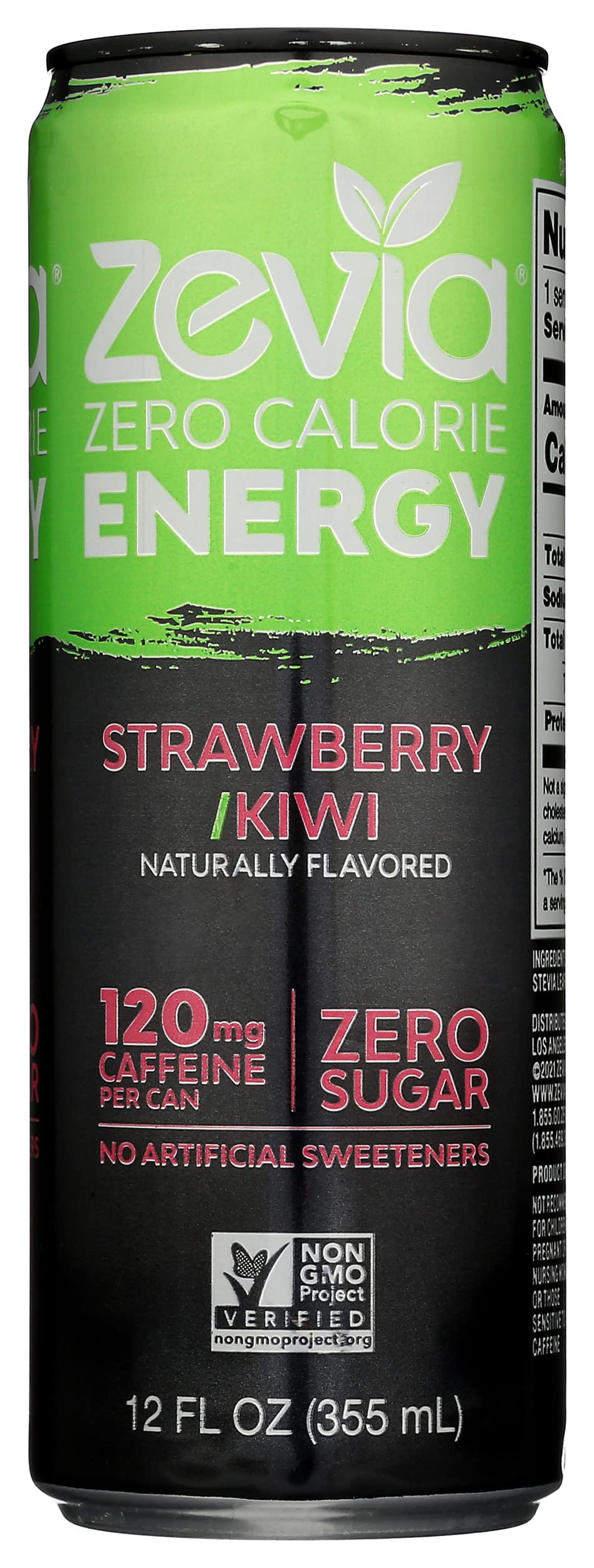 Zevia Zero Calorie Energy Drink, Strawberry Kiwi, 120mg Caffeine, Zero Sugar, Non-GMO, 12 Fl Oz (Pack of 12)