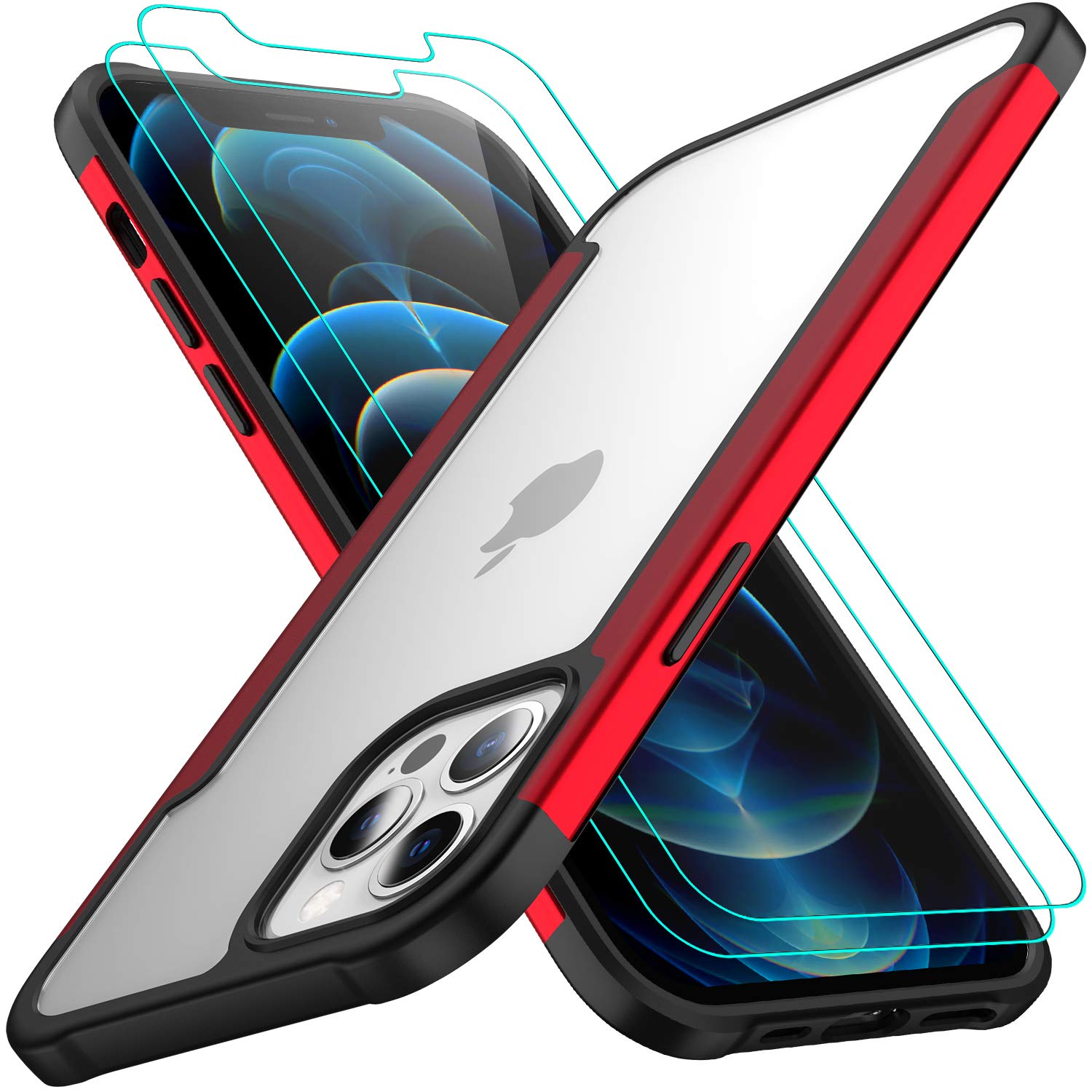 AEDILYS Compatible with iPhone 12 Pro Max Case (2020),[Airbag Series] with [2 x Screen Protector] [Military Grade] | 15Ft. Drop Tested [Scratch-Resistant] 6.7Inch-Red