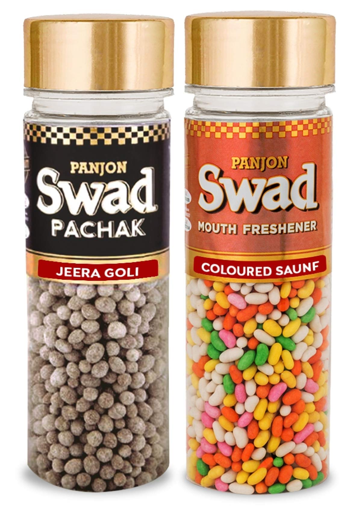 Panjon Swad Jeera Goli & Coloured Saunf Pachak (Mukhwas Mouth Fresheners) 2 Bottles, 320g