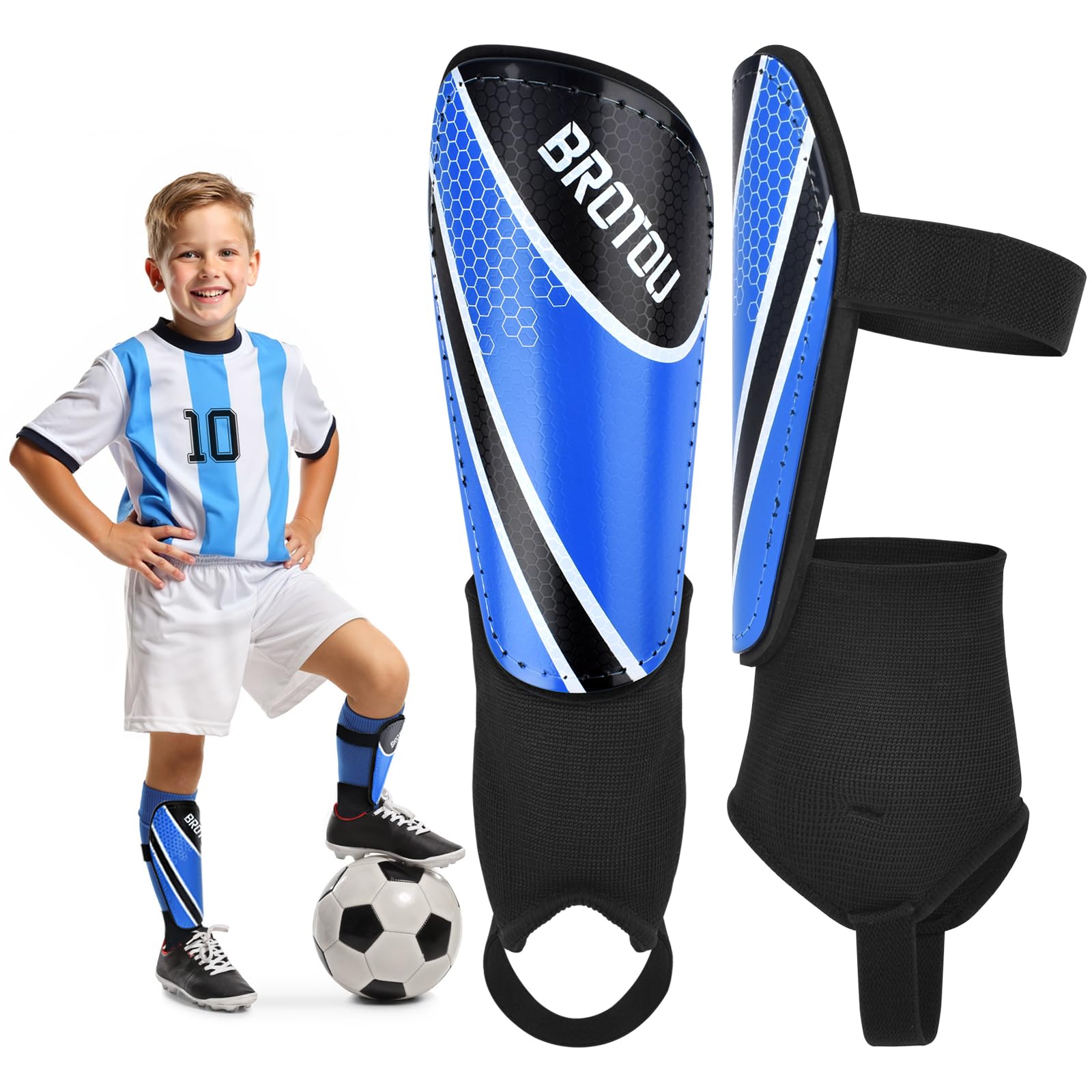 BROTOUYouth Football Shin Guards, Light Weight Football Protection Equipment with Ankle and Leg Calf Protection, Protective Gear for Boys Girls (S)