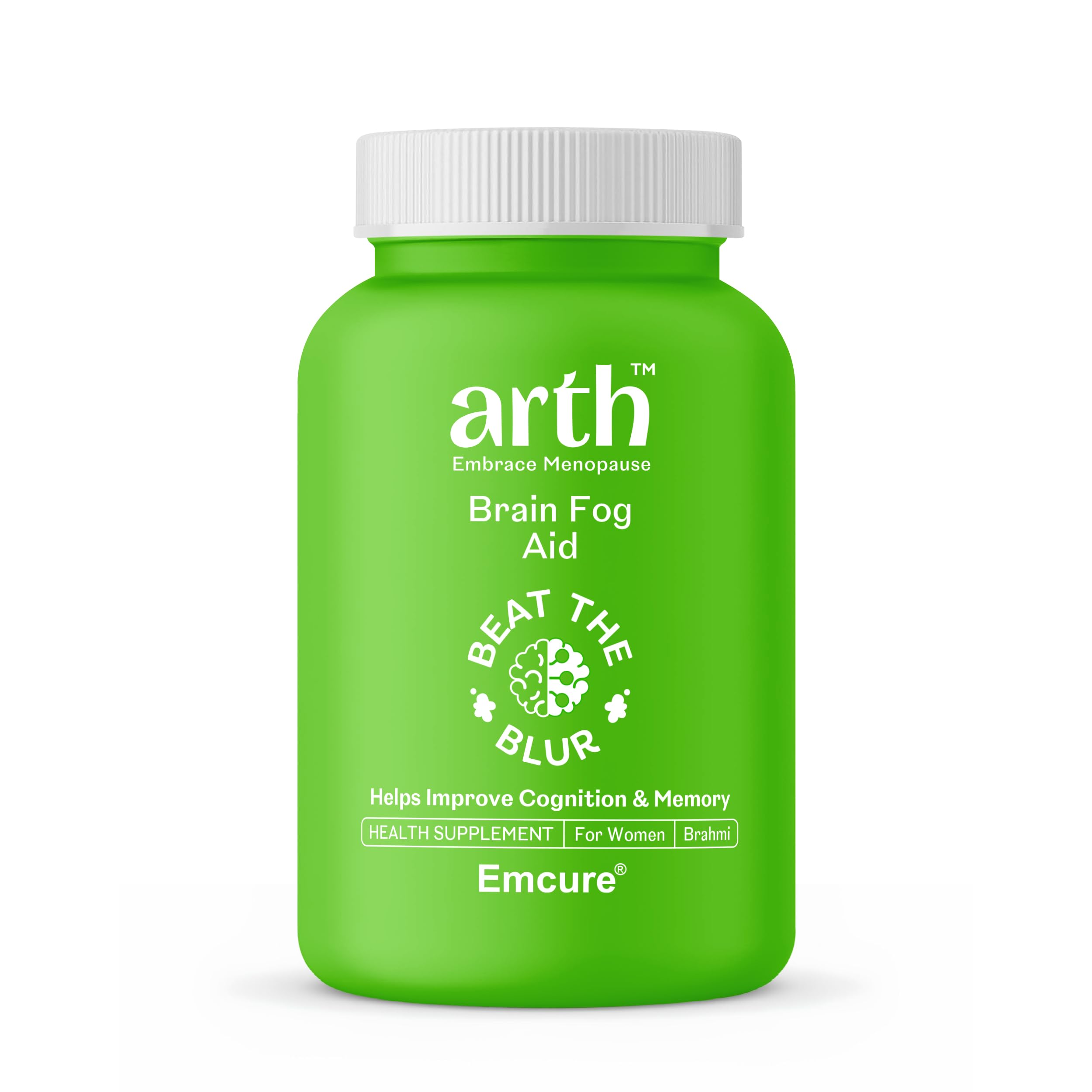 Arth Brain Fog Support | Memory booster for Women | Helps Improve Cognition, Focus, Concentration, and Memory; Reduces Stress & Anxiety | Formulated with a highly potent Brahmi extract (B-Lit Bacopa), produced using proprietary BioEnhanced Active Technology for improved bioavailability and absorption | 30-Day Stress And Anxiety Relief Capsules (30 Veg Capsules)