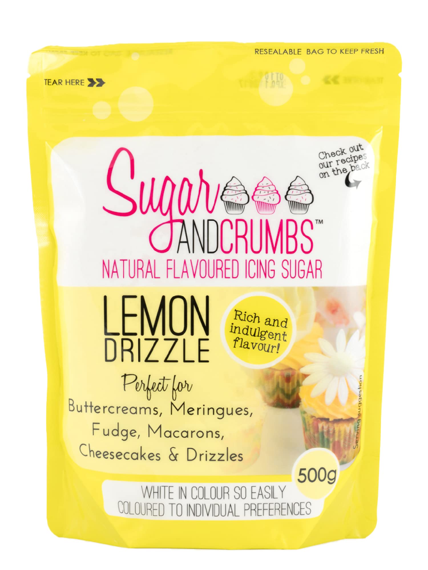 Sugar and Crumbs Lemon Drizzle Natural Flavoured Icing Sugar, Confectioners Powdered Sugar - For Baking, Frosting, Dusting, Decorating Royal Icing Cake, Cupcakes, Buttercream (500g)