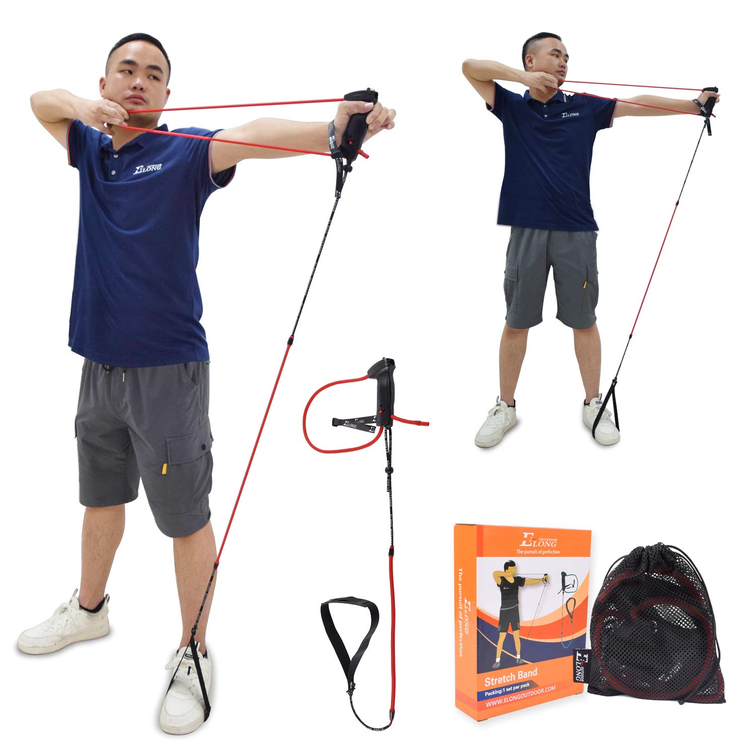 ELONG OUTDOORArchery Bow Trainer Draw Training Aid Device Strength Stretch Band Exerciser For Recurve Bow Compound Shooting Kids Adults Beginner Experts