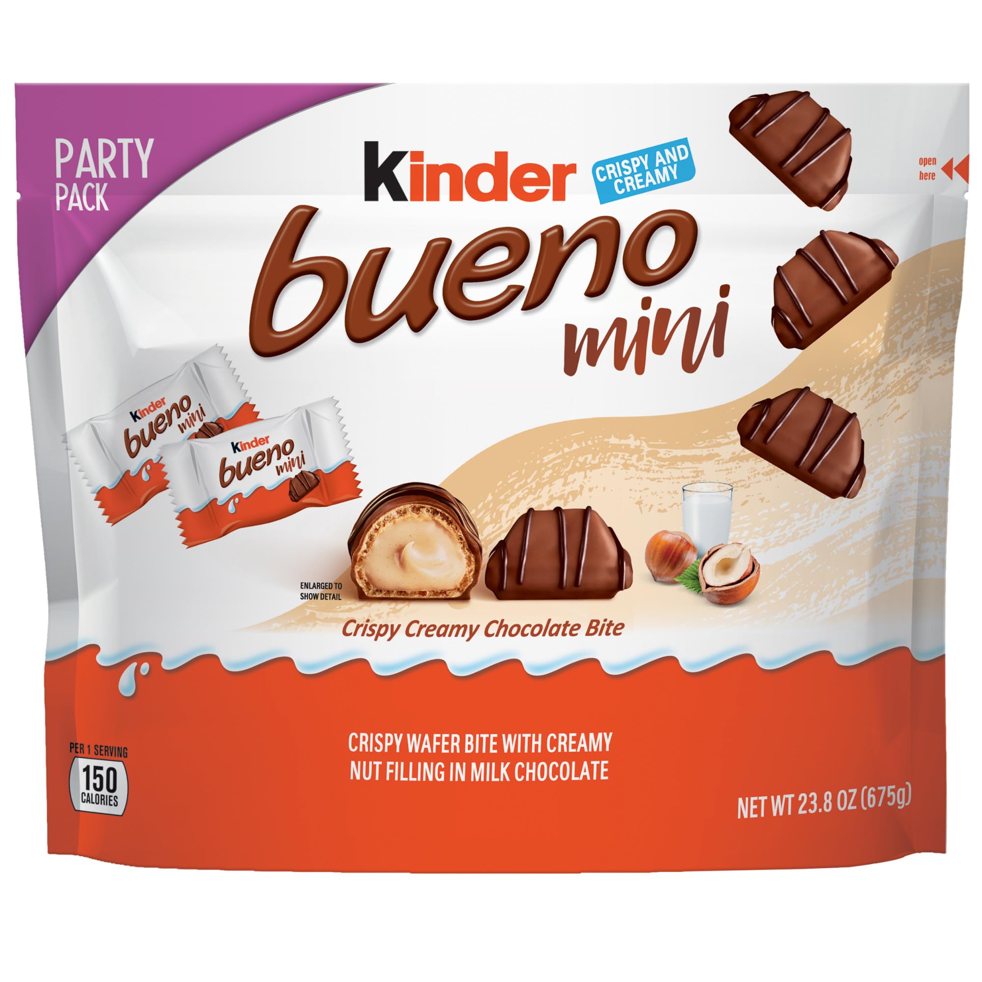 Kinder BuenoMini, 125 Count Party Pack, Milk Chocolate and Hazelnut Cream, Individually Wrapped Chocolate Bars, 23.8 oz