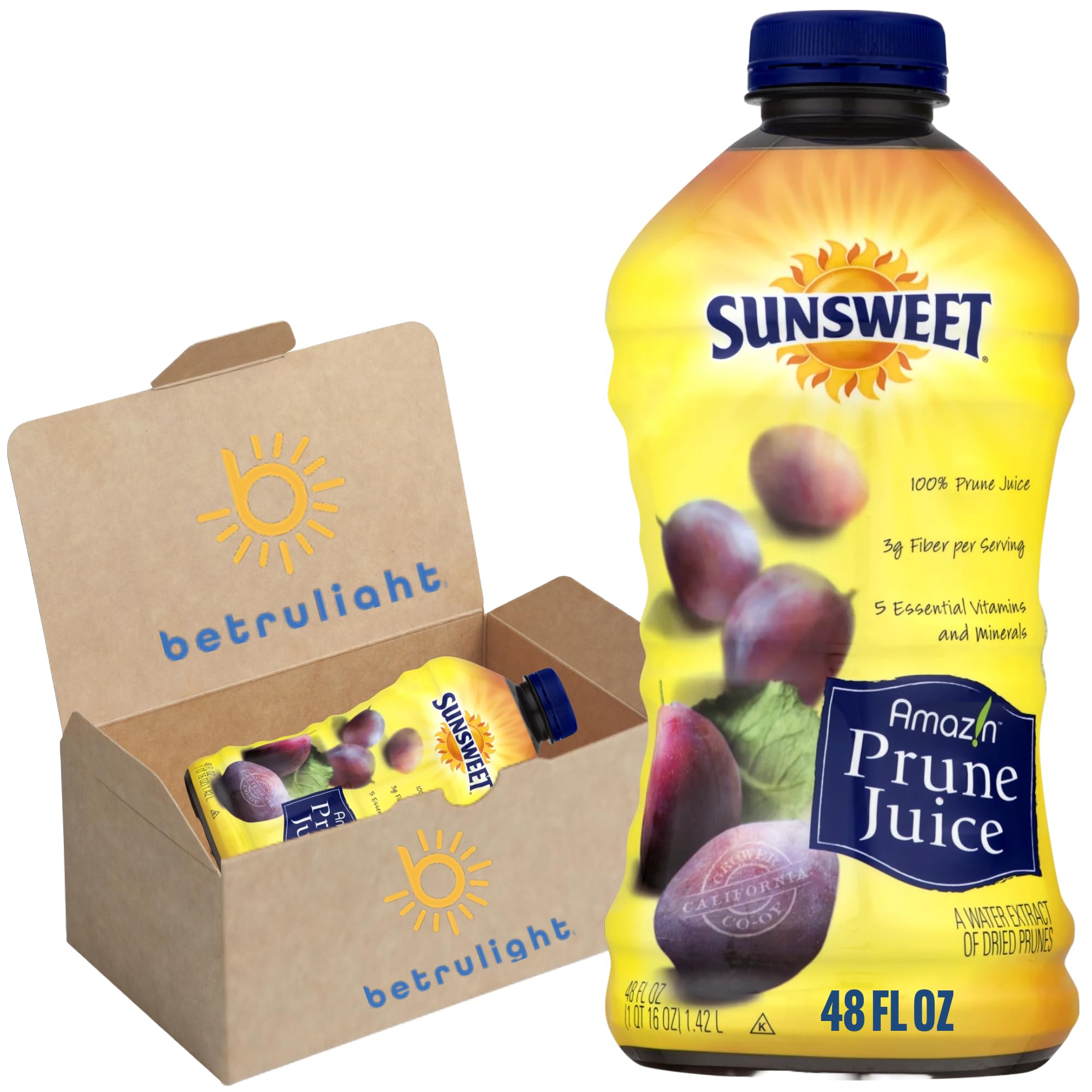 Prune Juice | Sunsweet Prune Juice is Zero Fat, Low Carbs and Keto Friendly Drinks | Prune Juice Jumbo one Bottle of 48 Fl Oz comes in a BETRULIGHT Branded Box