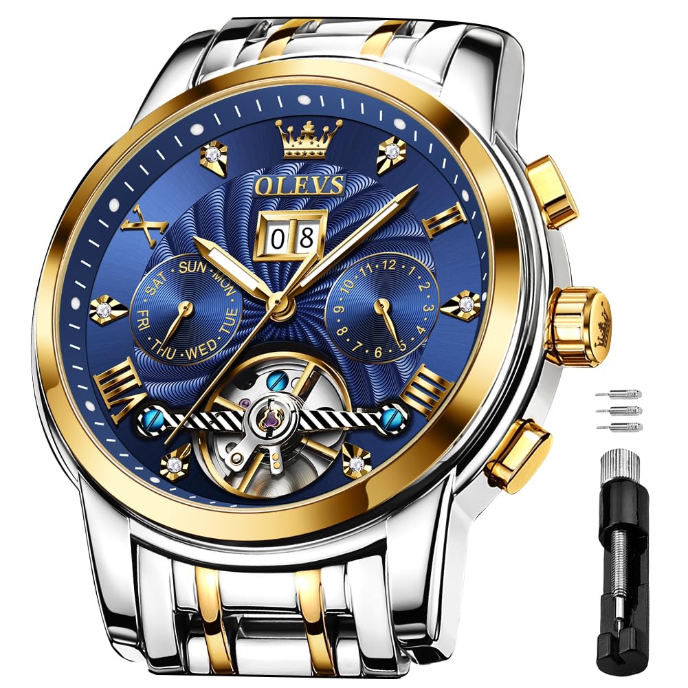 OLEVS Blue Automatic Self Winding Wrist Watches for Men