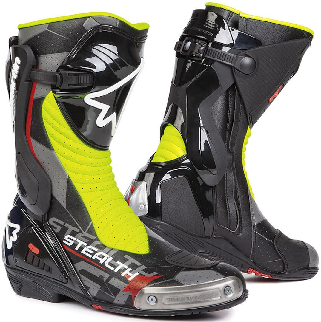 StylmartinStealth Evo Air Motorcycle Boots, Black Yellow, 10 UK