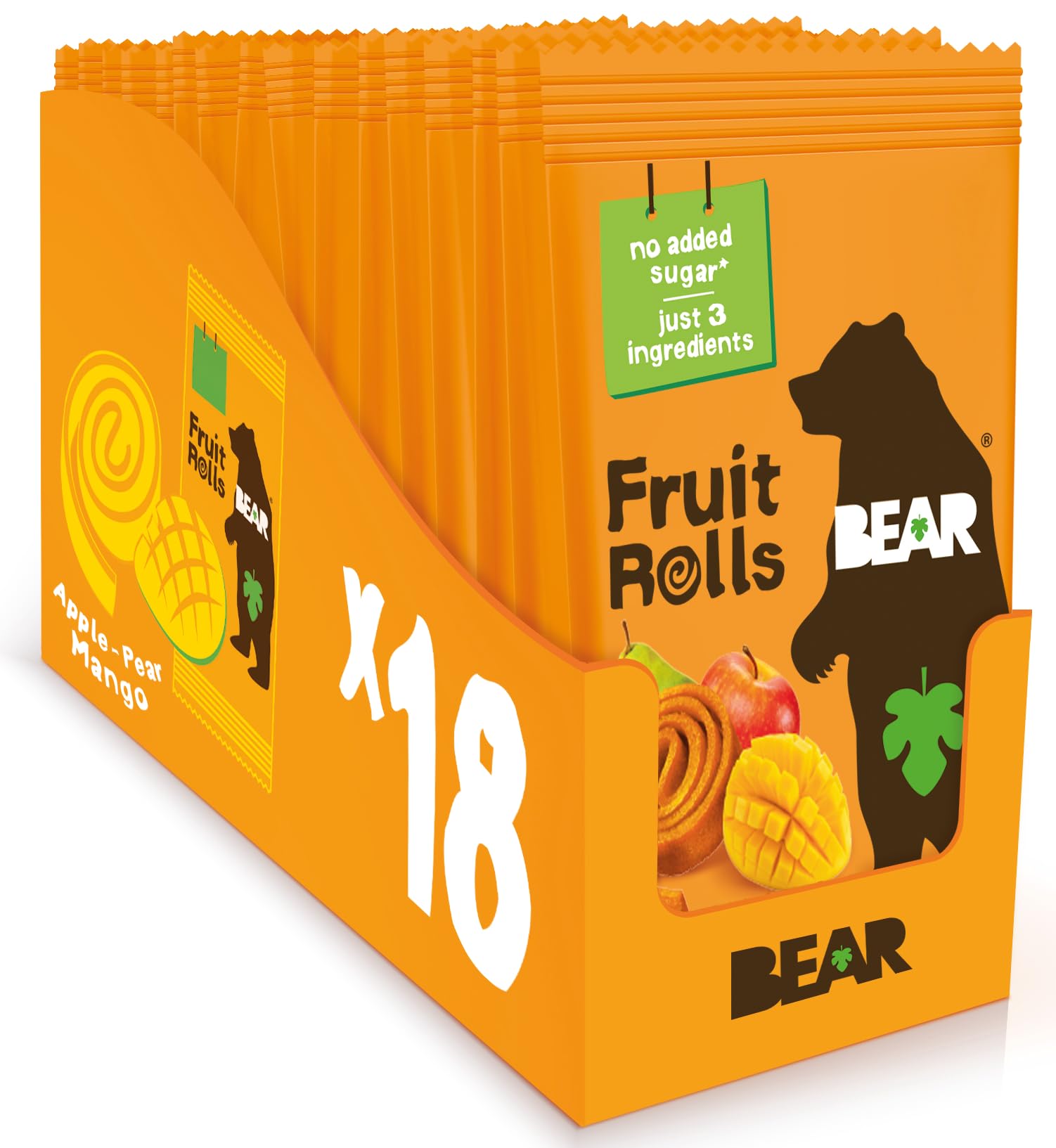 BEAR Real Fruit Snack Rolls - Gluten Free, Vegan, and Non-GMO - Mango – Healthy School And Lunch Snacks For Kids And Adults, 0.7 Ounce (Pack of 18)