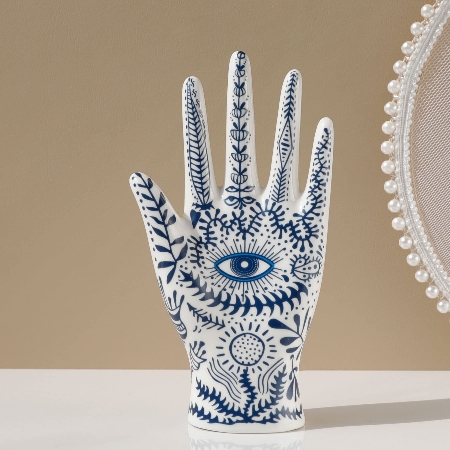 Owlcatcok Hamsa Jewelry Display Holder Showcase your precious jewelry with our ceramic mannequin hand stand designed for necklaces, bracelets, rings, and other types of jewelry