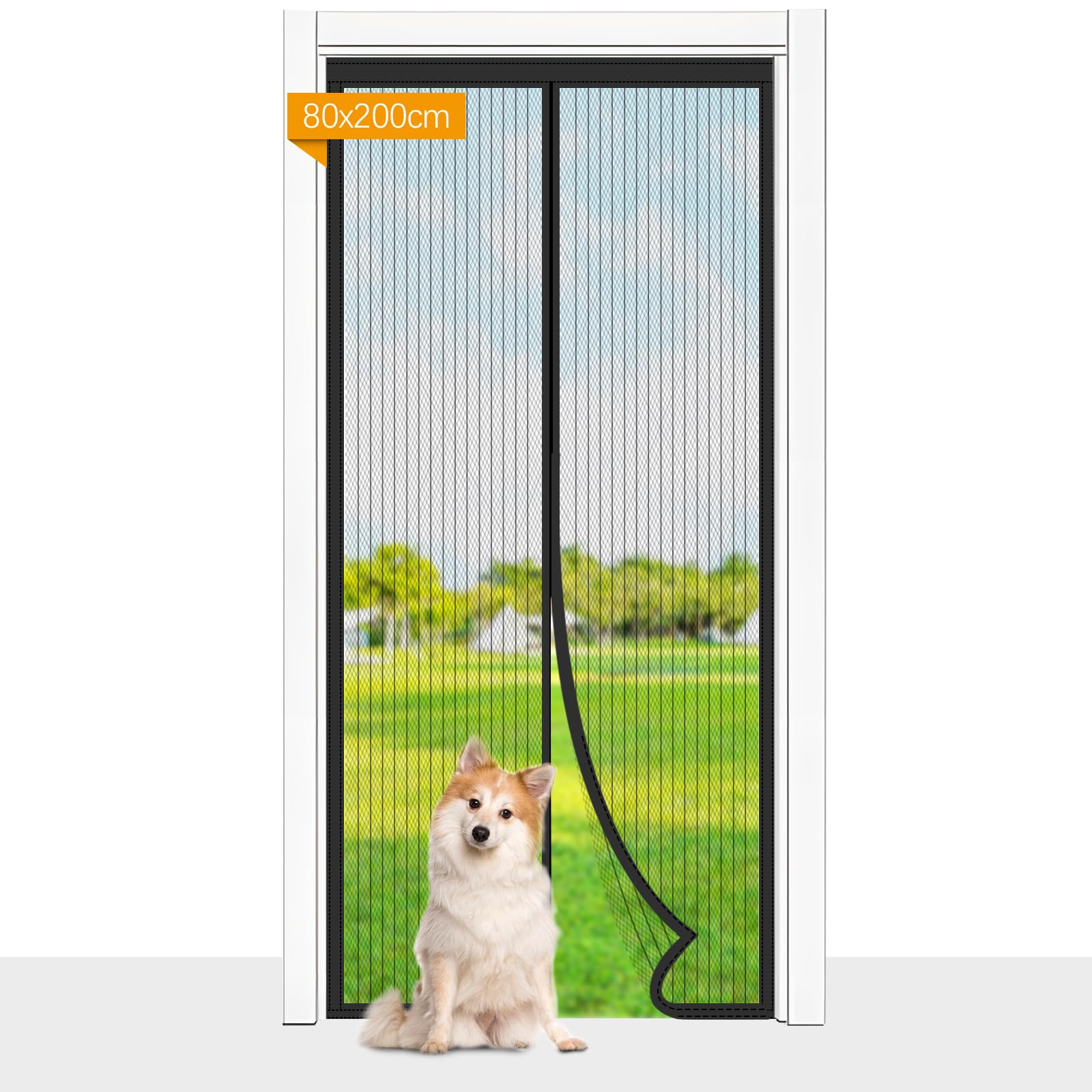 Magnetic Fly Screen Door, Cloudgree 80x200 cm Fly Insect Screen Door Screen Mesh Curtain with Powerful Magnets and Full Frame Hook&Loop, Insect Protection Door No Gap, Keep Bugs Out Lets Fresh Air in