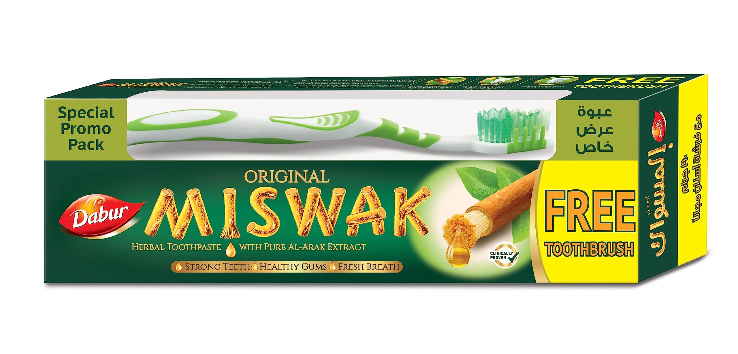 Dabur Original Miswak Toothpaste (190g + Toothbrush) | Formulated With Pure Extracts Of Al Arak | For Healthy Gums & Fresh Breath