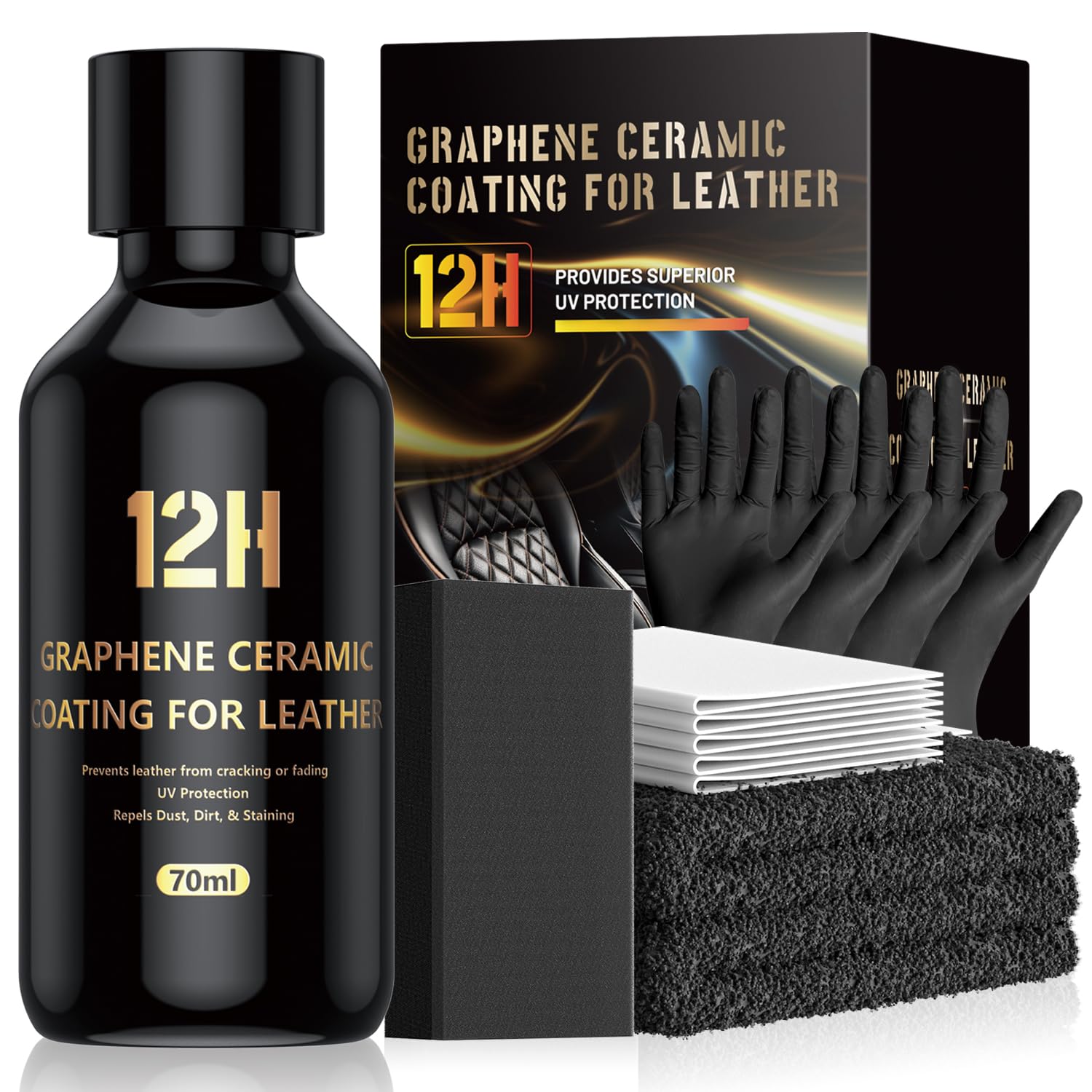 DRONAR 12H Graphene Car Leather Conditioner (70ML) - 18+ Month of Long Lasting Protection - Ceramic Coating for Car Protects & Restores All Leather Accessories, Non-Toxic, Safe for Any Color