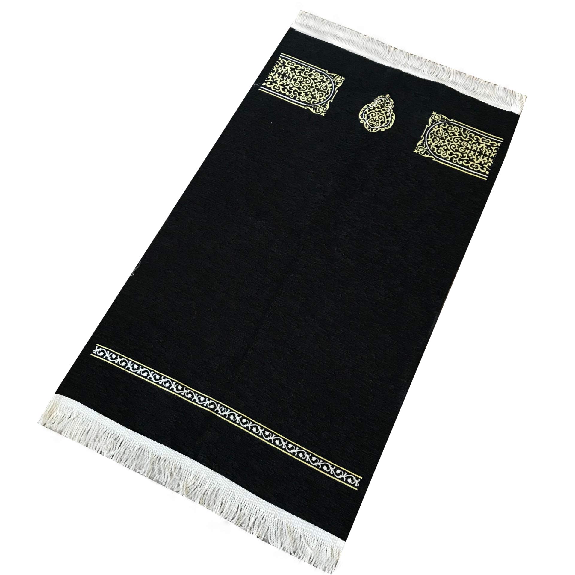 K'ba Pattern Prayer Rug | Large Size Muslim Prayer Mat | Woven Embroidered Janamaz | Size: 125 x 70 cm -Black