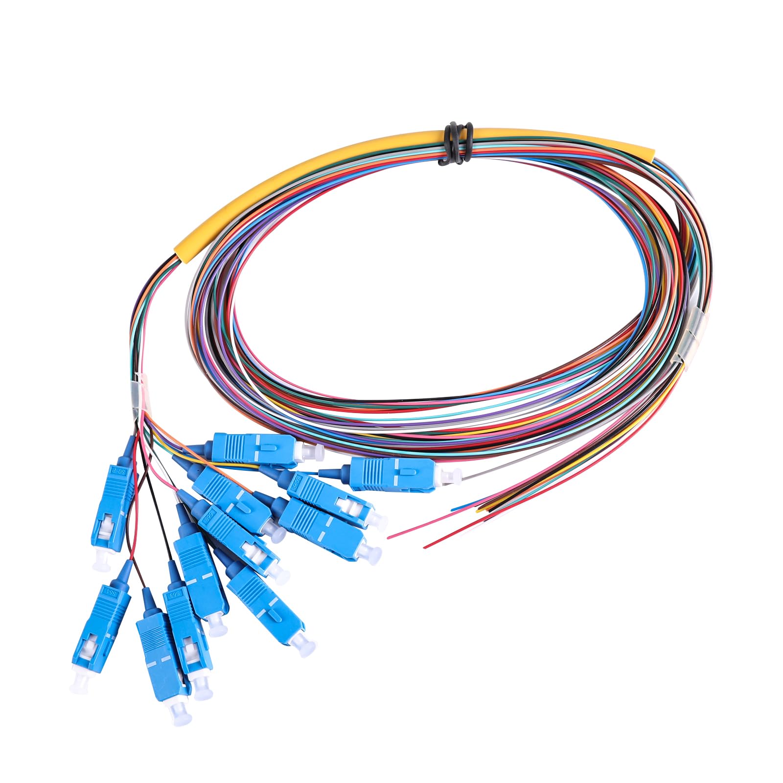 YENJO 12 Strand SC/UPC Fiber Optic Pigtail, 1.5 Meters Color-Coded SingleMode 12-Cores 9/125um Fiber Optic Pigtail for Networks Communication System