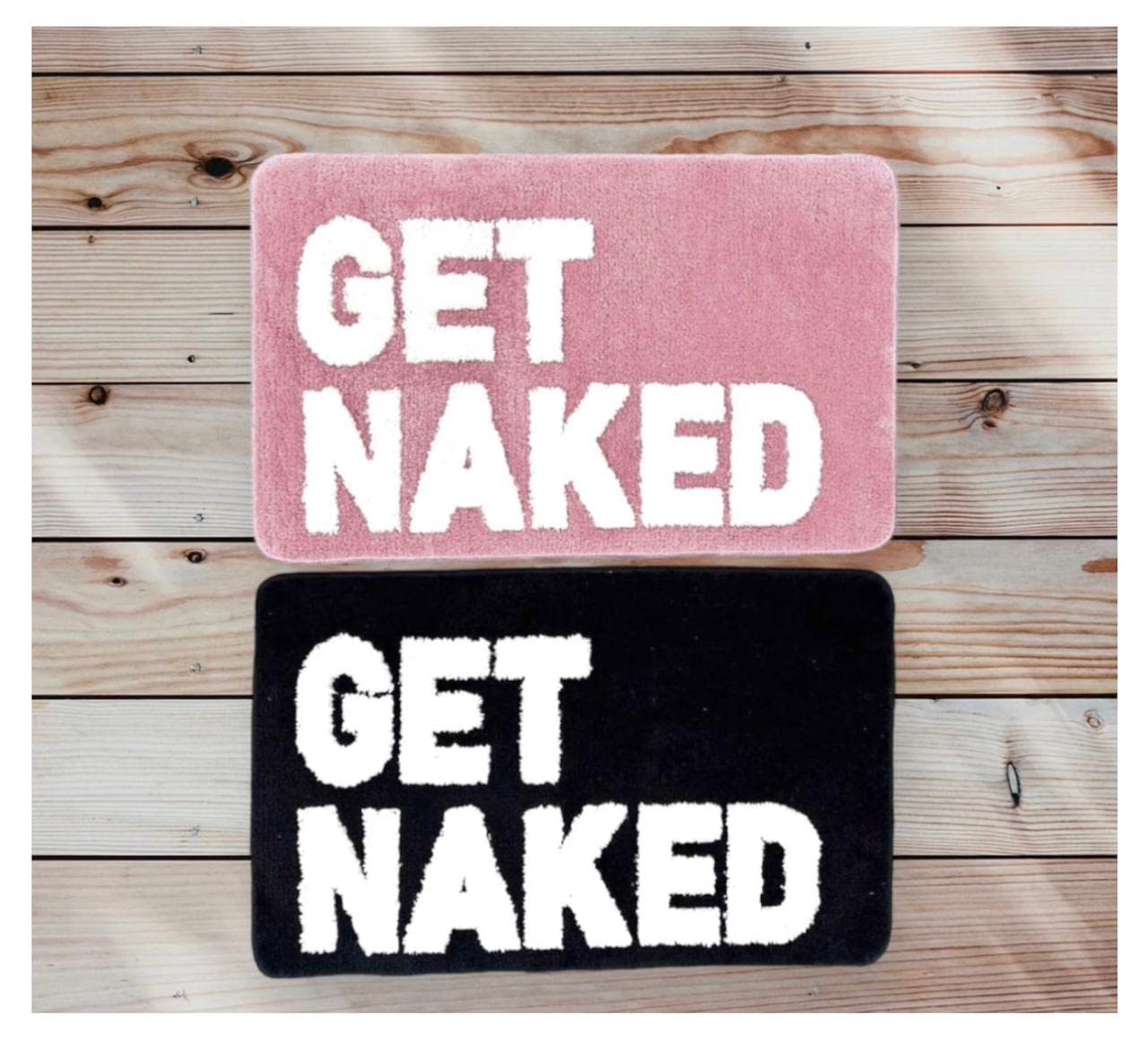 Get Nacked Bath Mat, Get Nacked Rug, Cute Bathroom Rugs with 3D GET Naked Phrase, Fun Bath Mat, Soft & Cozy, Non-Slip, Absorbent Easy Bathmats Washable, Bathroom Decor, 20"x32" (Black & White)