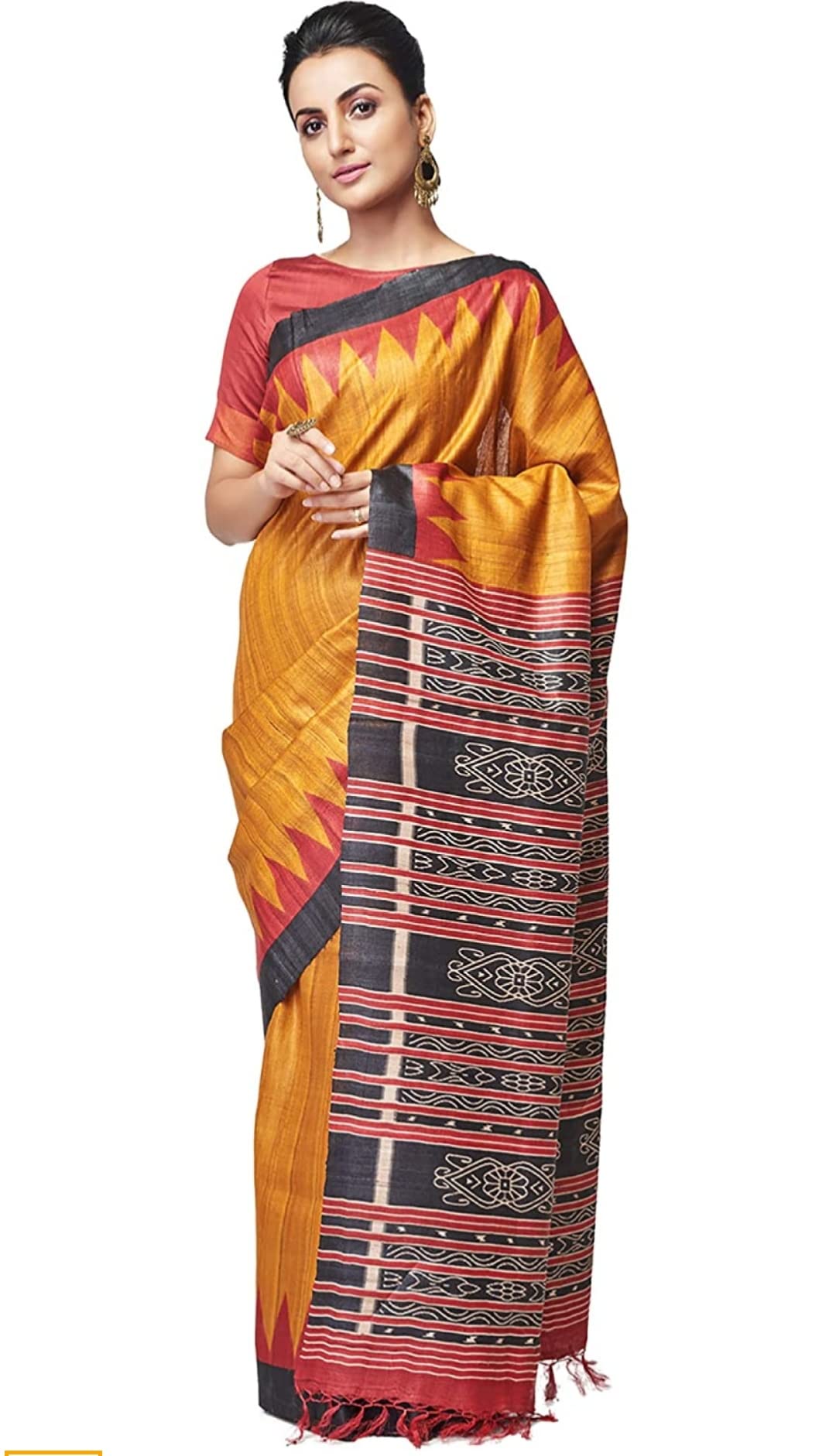 Tussar ghicha sambalpuri print pure silk saree with untich blouse Silk Mark certified