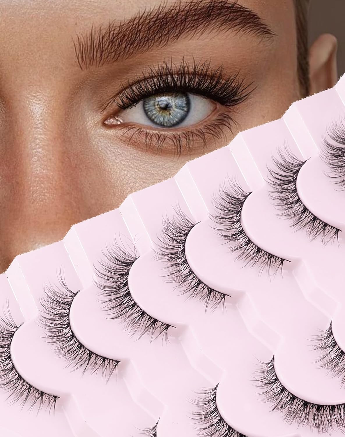 Onlyall Natural Lashes Wispy Lashes Natural Look False Eyelashes Natural Flared Eyelashes False Eye Lashes Soft Fluffy Lashes 7 Pairs D1 Natural (6-13MM)