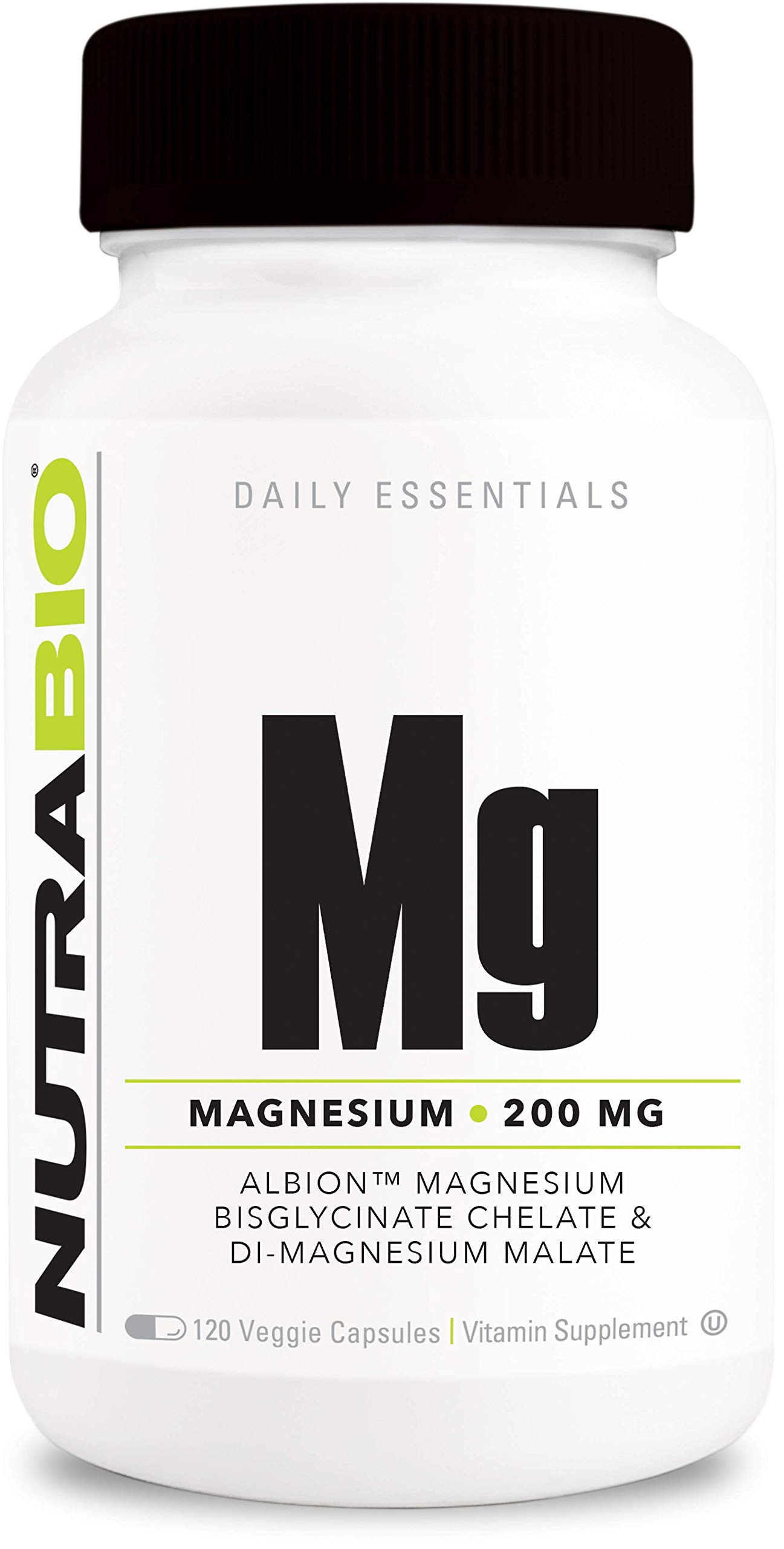 NutraBioMagnesium Supplement, Magnesium Glycinate, Biglycinate, D-Magnesium Malate, Magnesium for Sleep, Muscle & Nerve Support, for Men and Women, 120 Vegetable Capsules