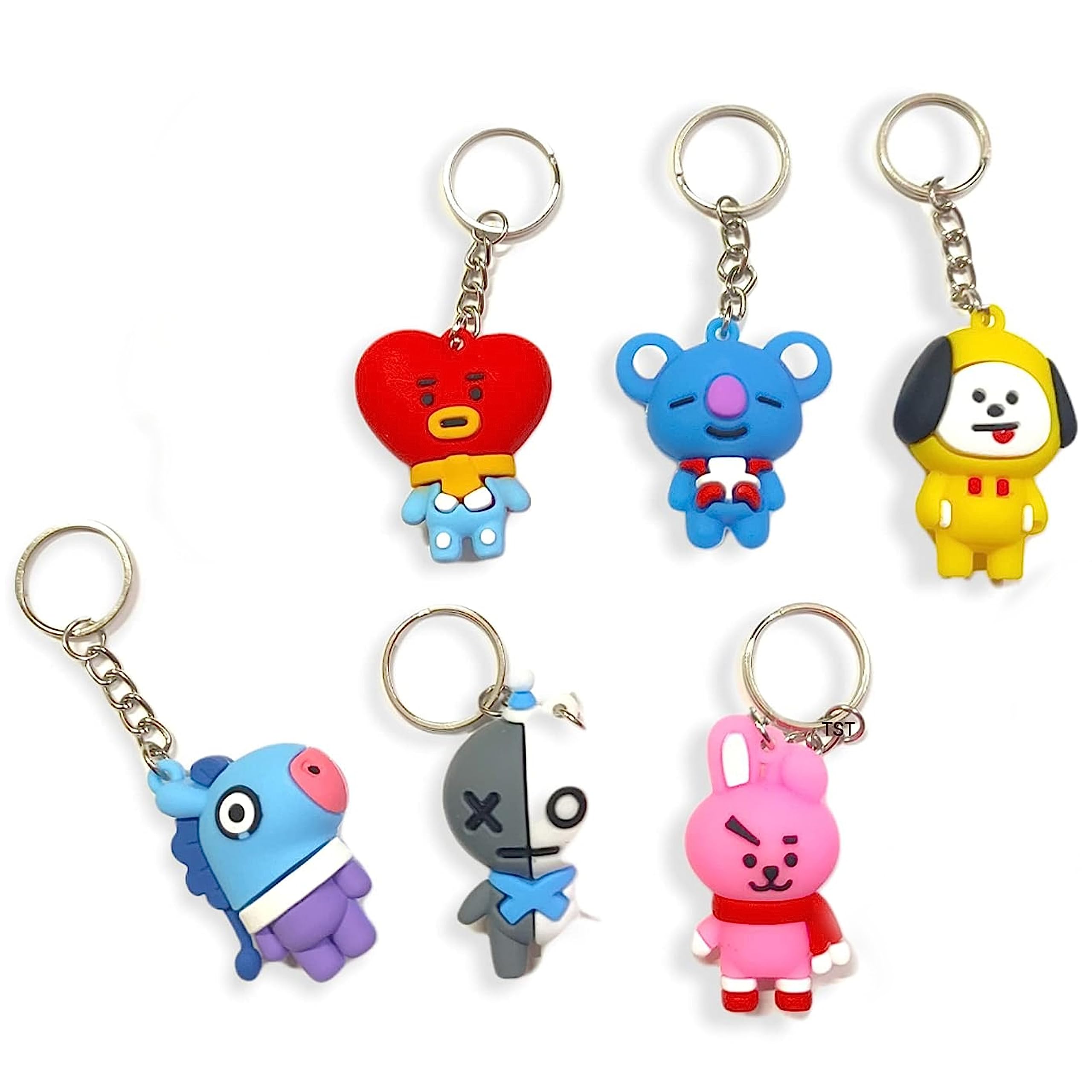 MAPLEbts Keychain | BT 21 Keyring | Multicolor (Set of 6) | Kpop Character doll silicone 3D keychain | Imported Special Adition