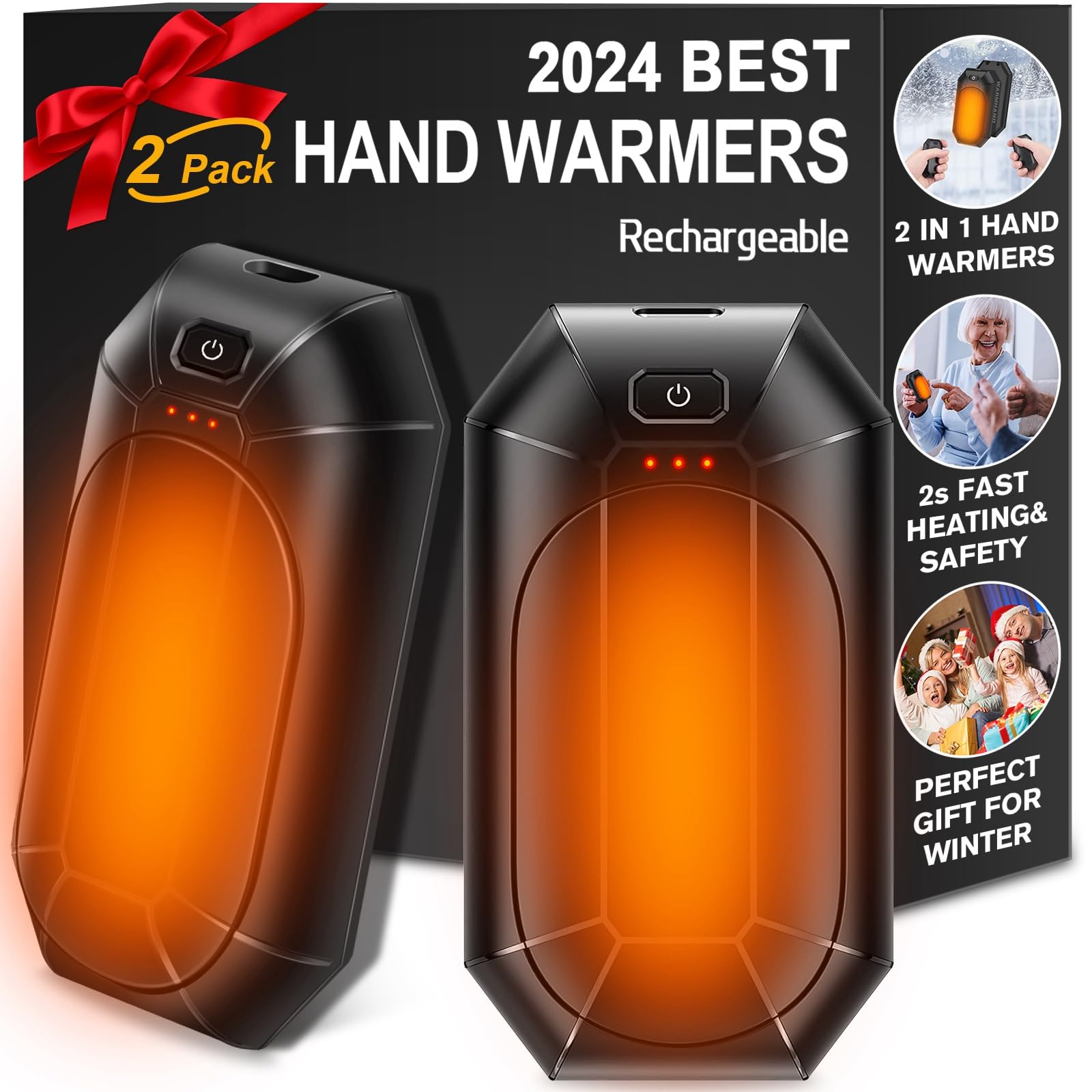 2 Pack AI Hand Warmer Rechargeable, Portable Electric Hand Warmers Reusable, USB Handwarmers, Outdoor/Indoor/Work/Studying/Camping/Hunting/Golf/Pain Relief/Game/Warm Gifts for Men Women Kids