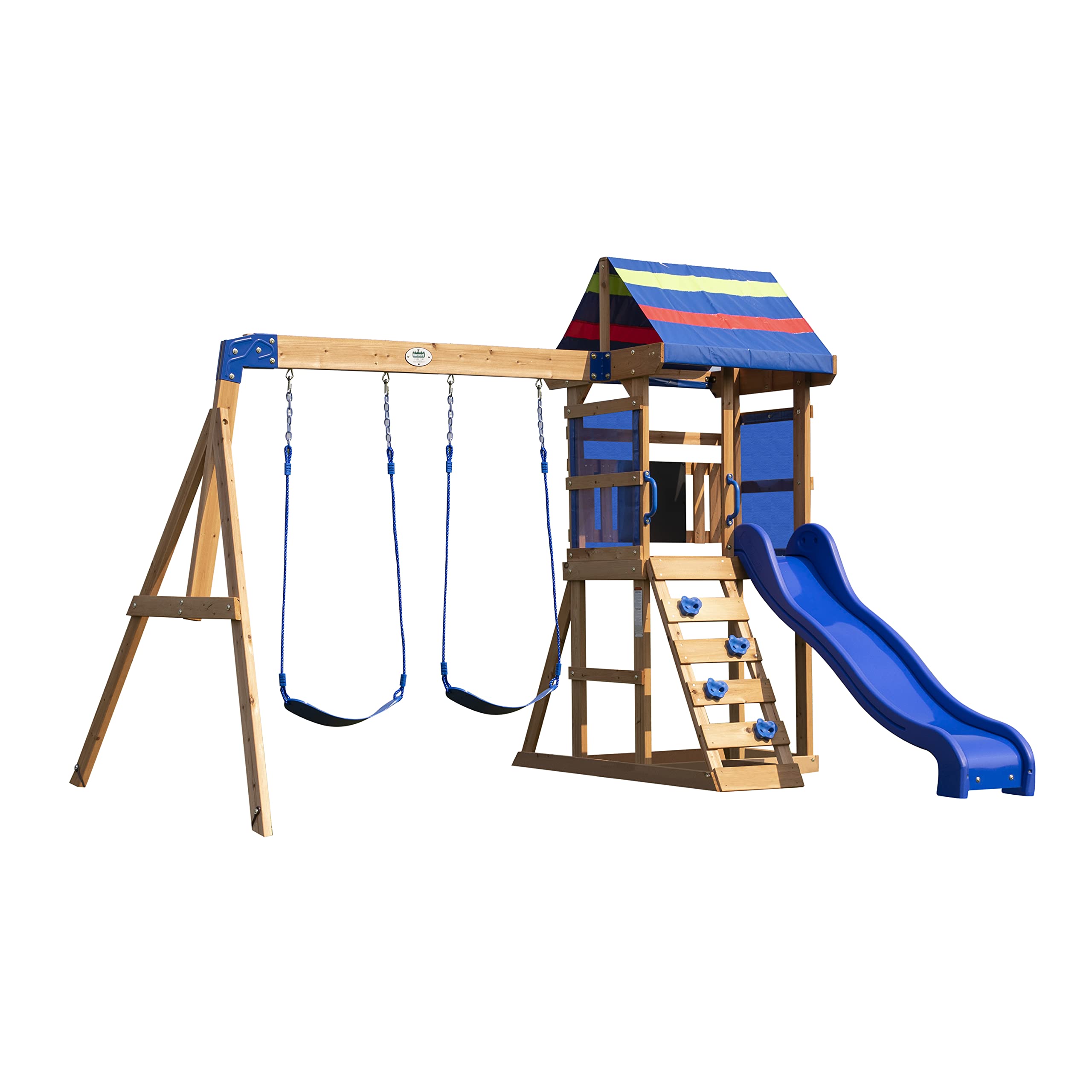 Backyard Discovery Bay Pointe Swing Set | Outdoor Playground for Kids, Garden Play Equipment for Children, Wooden Climbing Frame, Slide & 2 Swings, Fun Accessories, Cedar Wood | For 3-6 Year Olds