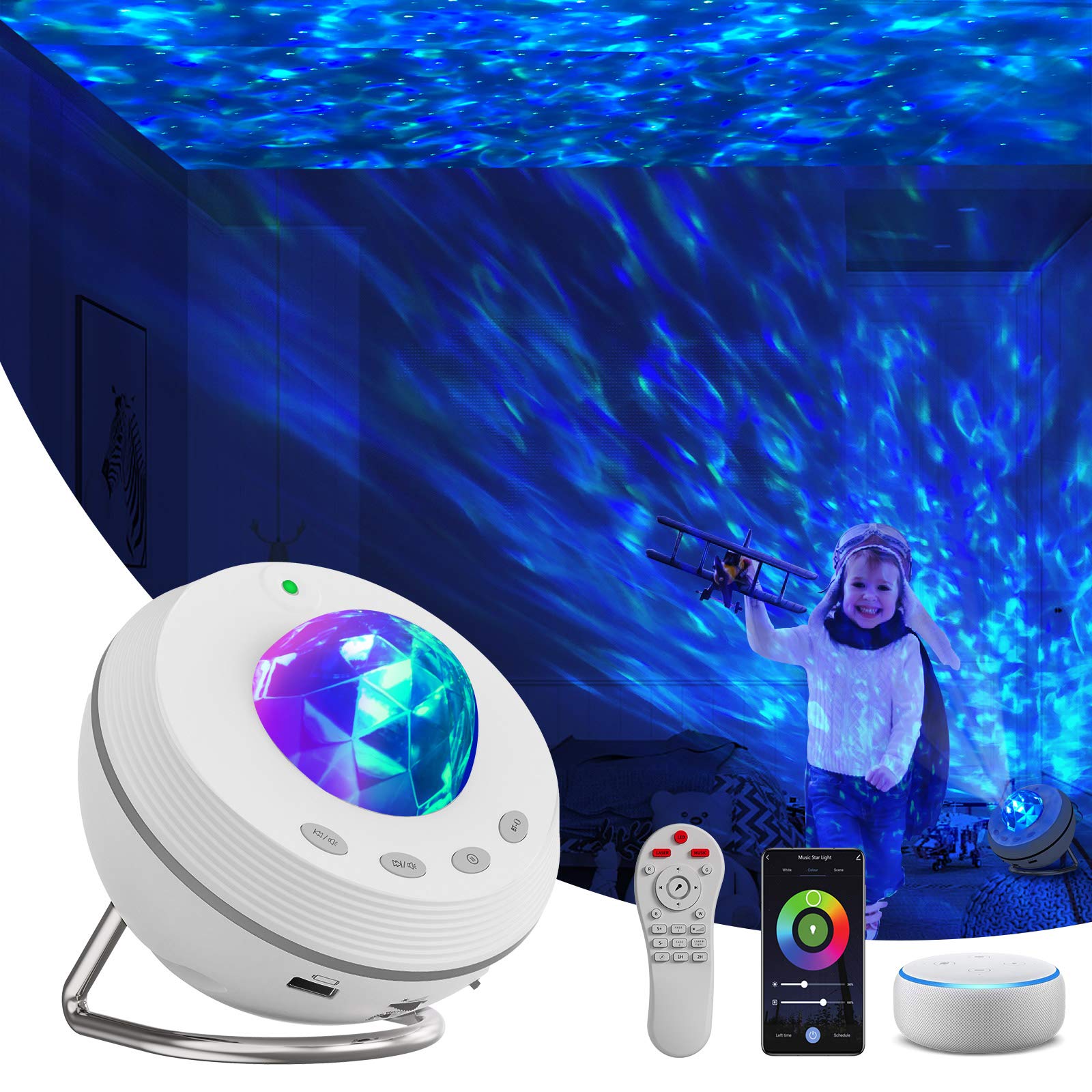 Star Projector, Night Light Projector 4 in 1 Galaxy Projector 85° Rotating，with Bluetooth Music Speaker Phone App Remote Control for Baby Kids Bedroom/Game Rooms/Home Theater/Birthday/Party /Wedding