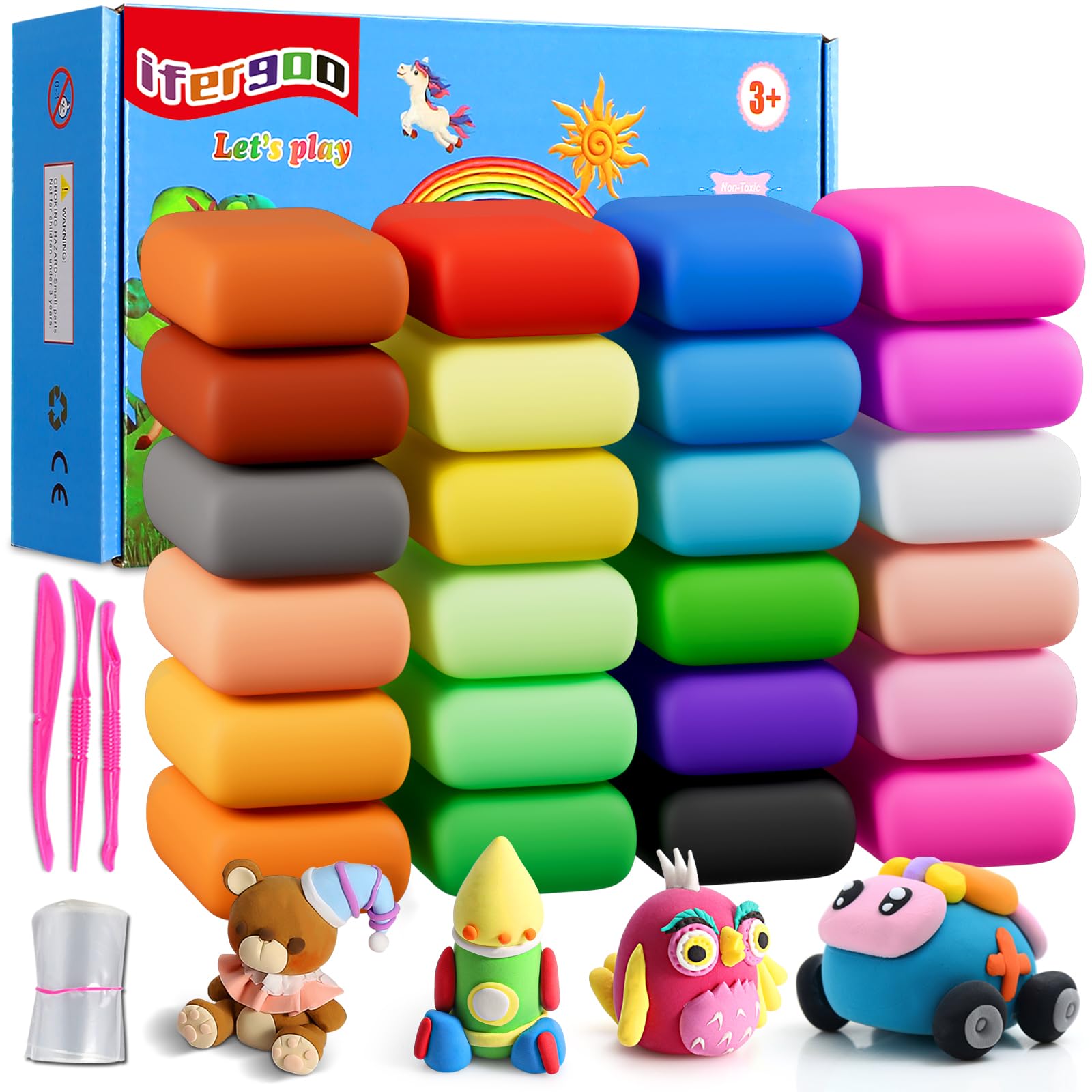 Air Dry Clay Kit, iFergoo 24 Colors Modeling Clay for Kids, with Free Tools and Manuals,Wonderful Air Hardening Clay, Educational Creative Gift for Kids.