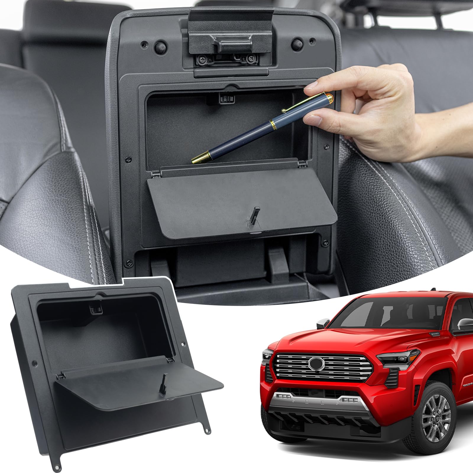 JKCOVER Center Console Hidden Box Organizer Compatible with 2024 Toyota Tacoma Accessories Armrest Hidden Storage Box Secret Compartment Press to Open and Close（Patented Design）