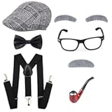 YKZOMP Kids 100 Days of School Costume Accessories Set for Boys&comma; 1920s Old Man Costume Grandpa Accessories Hat Glasses Set