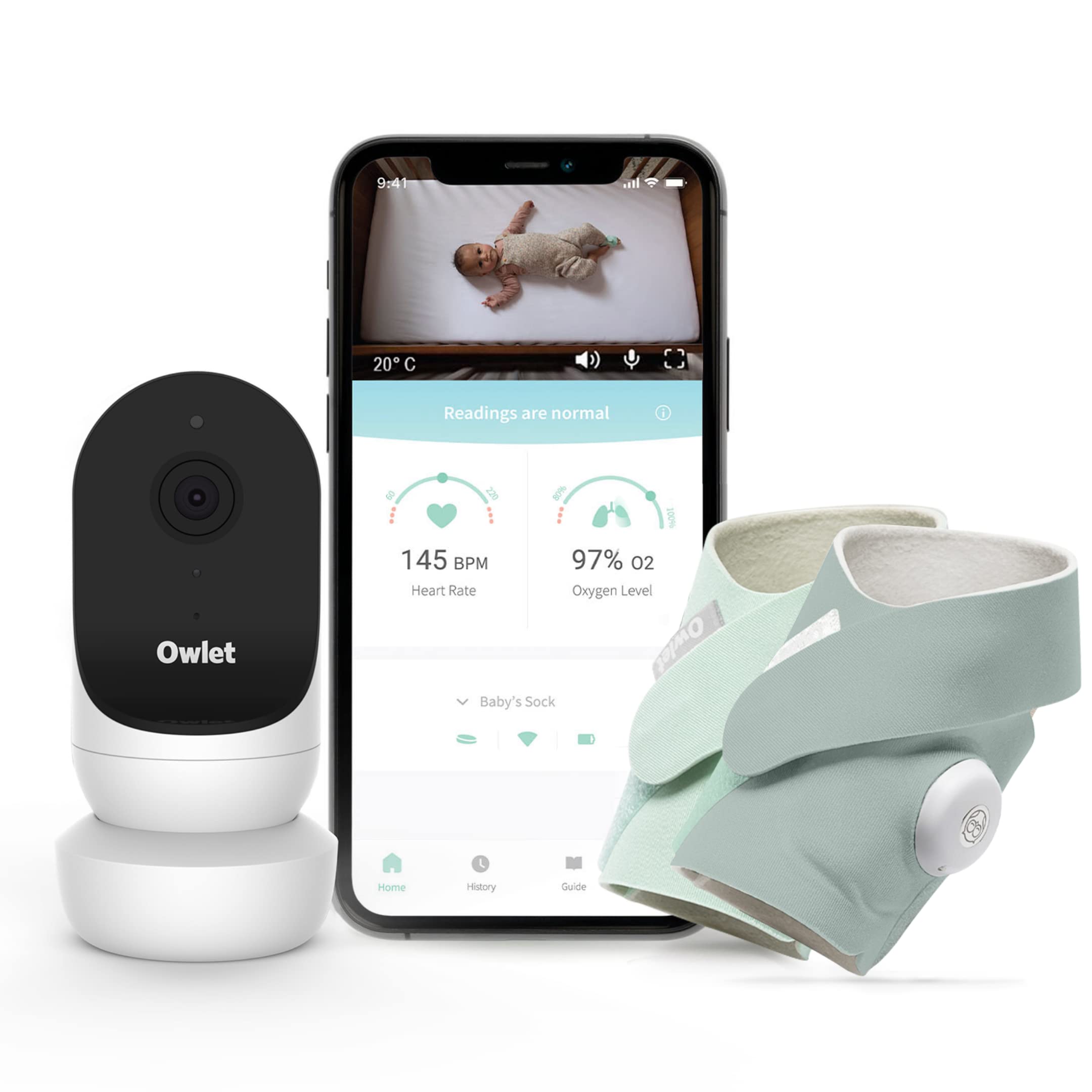 New Owlet Duo 3.2 - Cam 2 and Smart Sock 3 - Baby Monitor with HD Video Camera - Night Vision and Audio - Track Heart Rate, Oxygen and Sleep Trends (0 - 18 months)