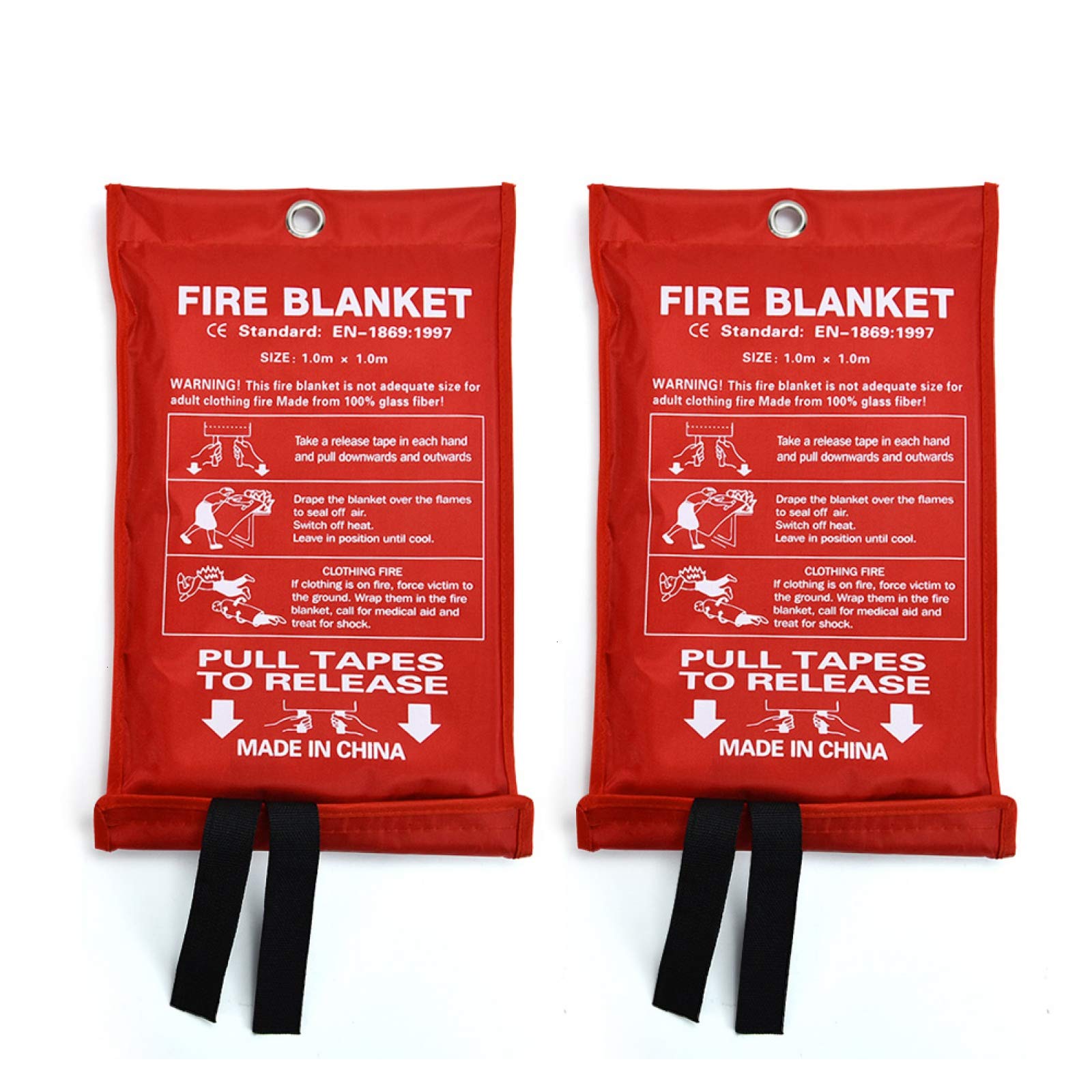 YU WELL 2Pack Fire Blanket for Emergency Survival, AQUEENLY Fiberglass Fire Emergency Blanket Fire Shelter Safety Cover for Kitchen, Car, Camping, Grilling, Office, Warehouse (39.4 x 39.4 in)