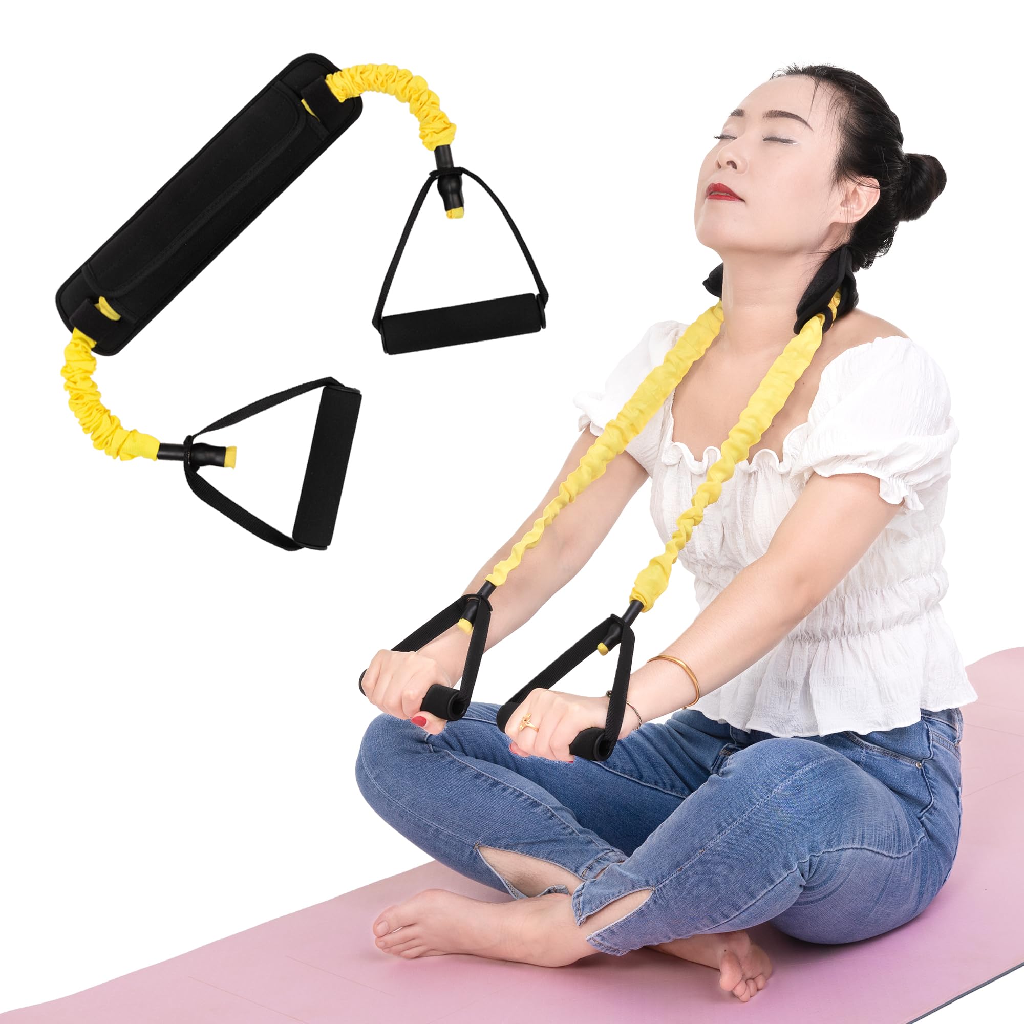 Neck Stretcher Exerciser - Portable Neck Strengthener with Thickened Pad for Pain Relief and Decompression - Neck Stretcher for Long-Term Cell Phone and Computer Users (20bl, Light Yellow)…