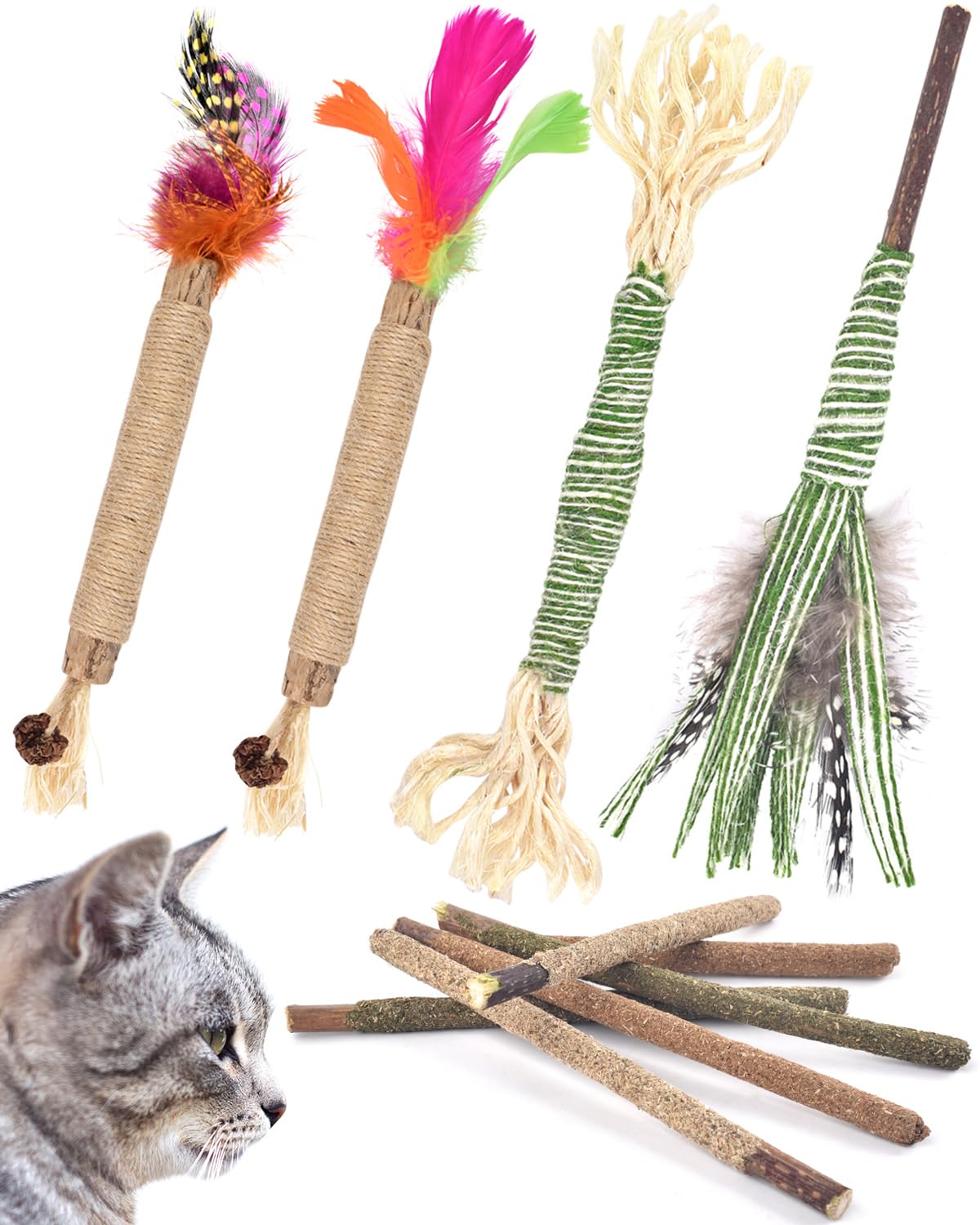 ERKOON Cat Dental Sticks, 10pcs Cats Chew Toy Silvervine Chew Stick for Kitten, Kittens Teeth Catnip Toys Natural Care Increase Appetite Calm Anxiety and Stress Aggressive