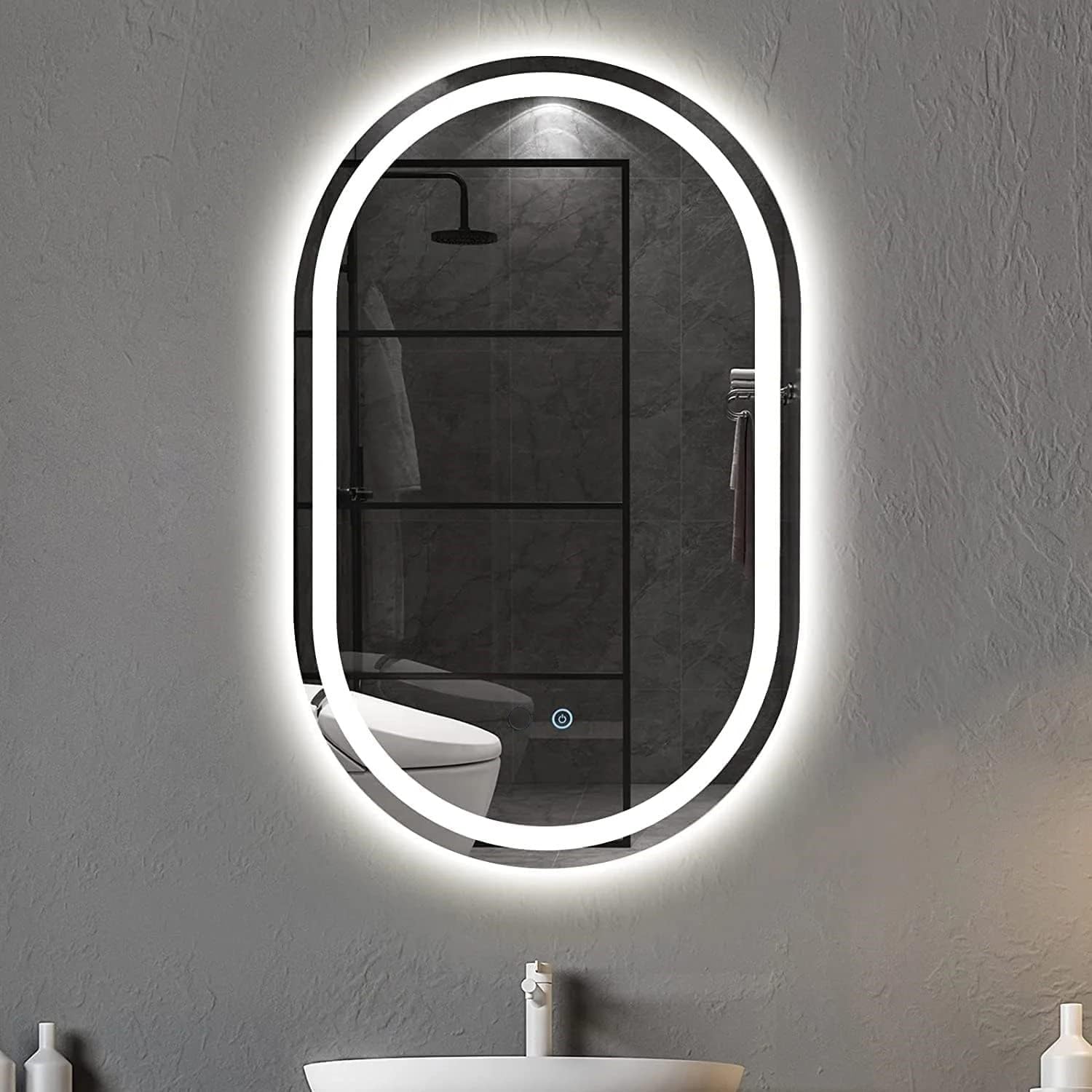 Mirrify Framed Capsule Wall Mounted Led Mirror with Light | Touch Sensor Bathroom Mirror with 3 Light Mode (24 x 18 Inches)