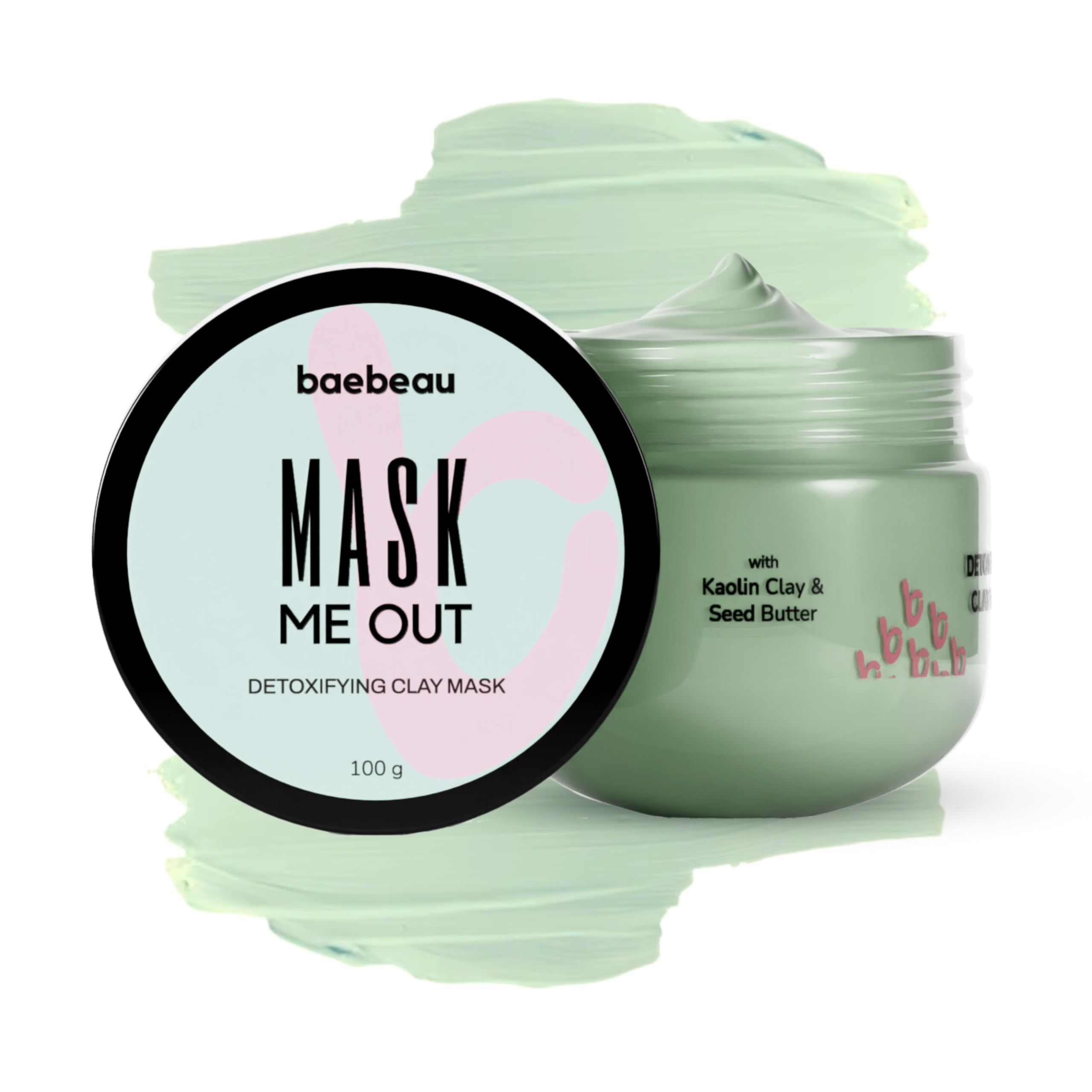 Baebeau Mask Me Out Detoxifying Clay Mask for Bright, Smooth, & Poreless Skin with Kaolin Clay & Seed Butter Deeply Purifies and Tightens Open Pores - 100Gm