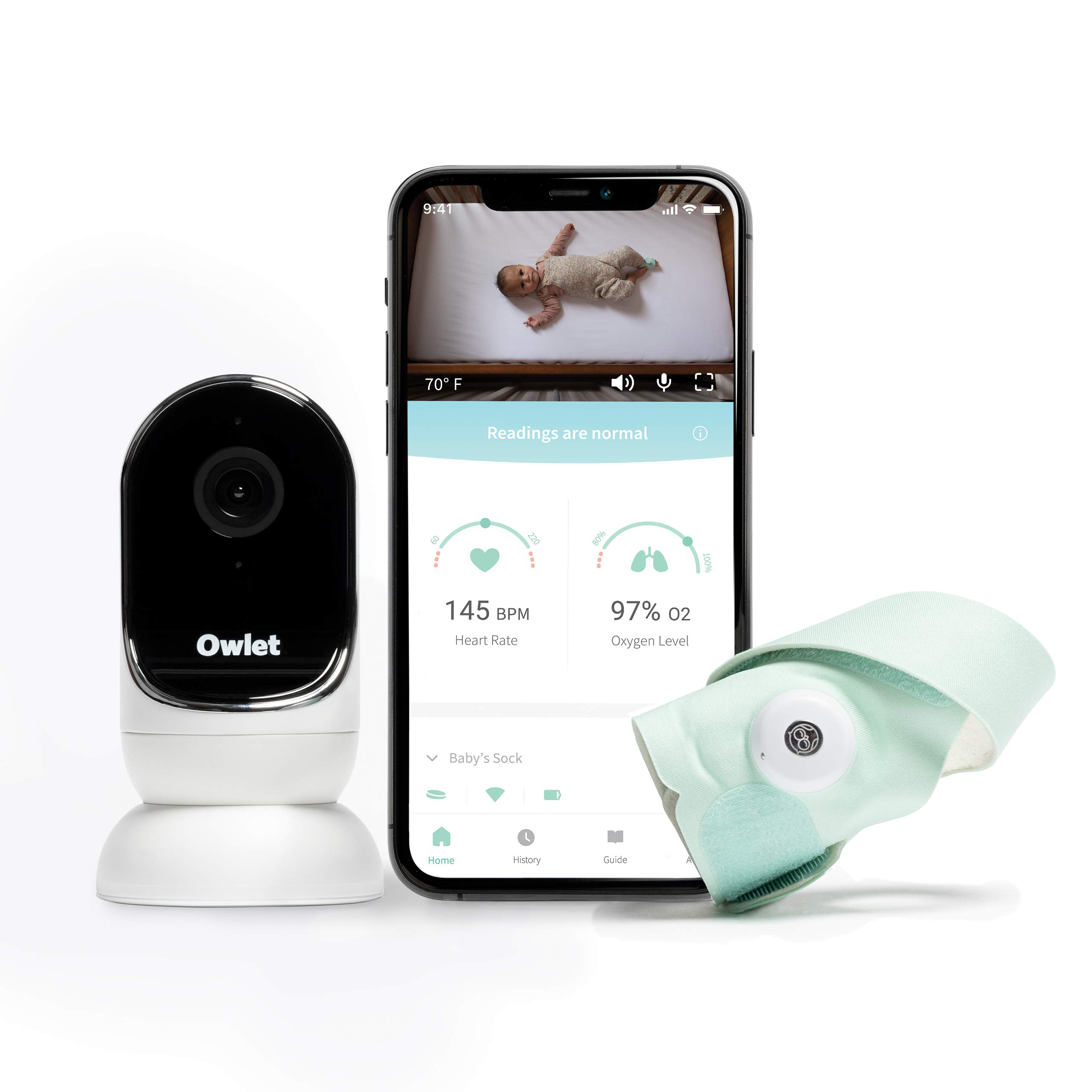 Owlet Baby Monitor Duo - New Smart Sock 3 + HD Video Cam - Tracks Heart Rate, Oxygen, and Sleep Trends from Anywhere, Plus Sound & Motion Notifications.