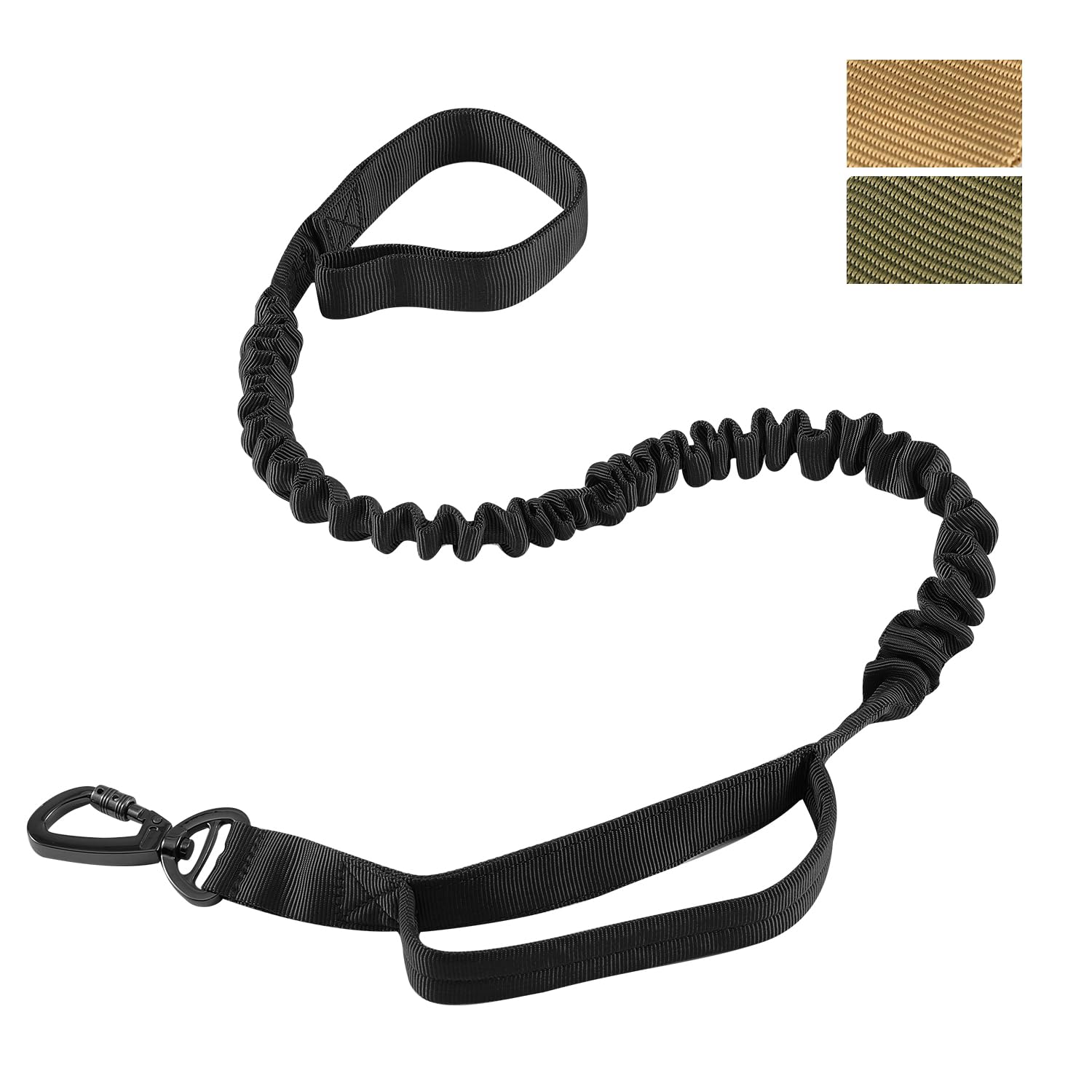 Tactical Dog Leash, Heavy Duty Dog Leash Bungee for Medium and Large Dogs, No Pull Dog Leash for Shock Absorption, 2 Handles Dog Training Leash(Max 4.9FT, Black)