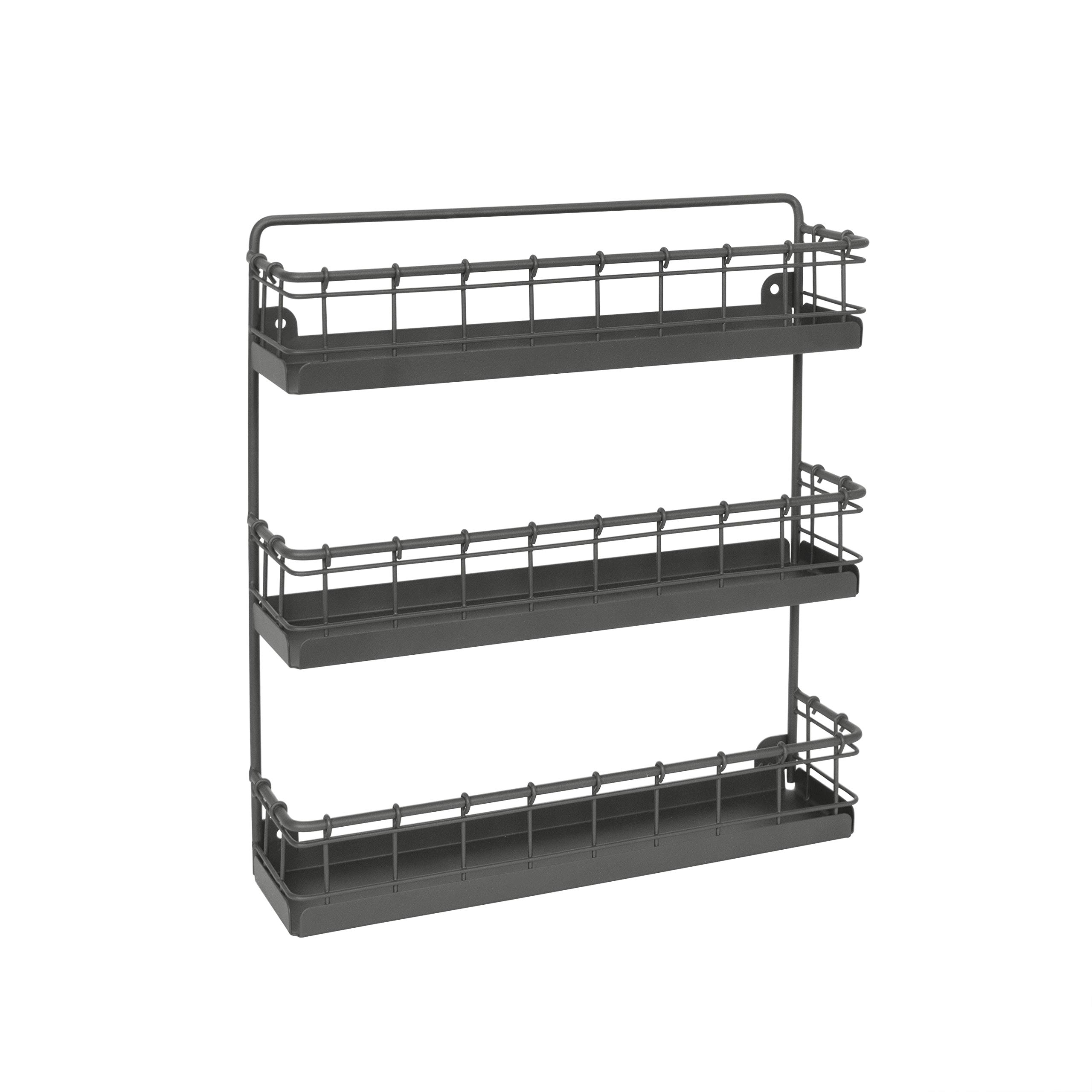 Spectrum Diversified Storage for Kitchen, Pantry, Cabinet, Industrial Gray Spectrum Vintage Wall-Mount 3-Tier Spice Rack, Large