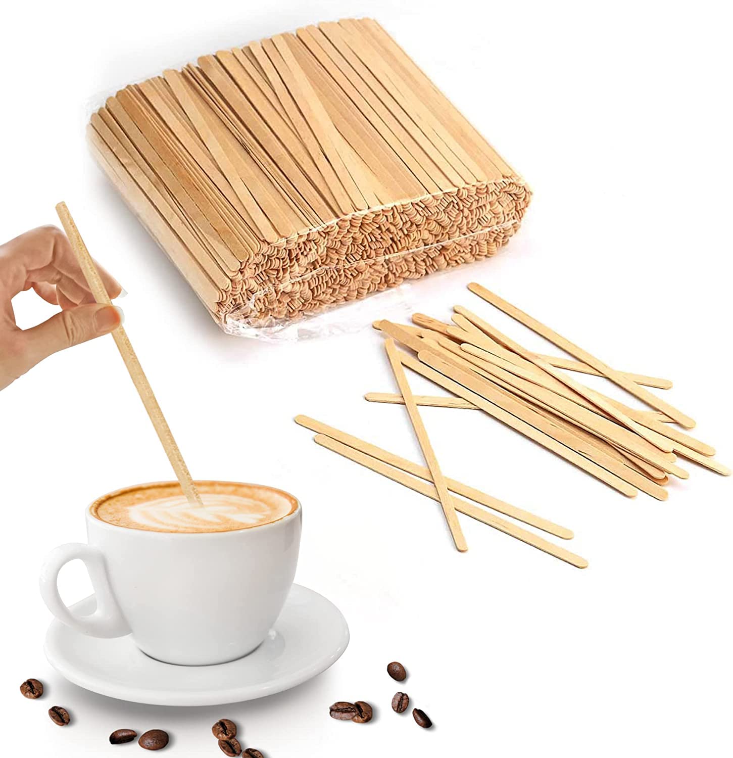 CLassiC Eco Friendly BagsDNY Disposable Coffee Stir Sticks, 500 pcs Wooden Stirrers for Coffee, Tea, Milk, Juice, DIY Crafts (4.3inch/11 CM) - Pack of 500 Sticks