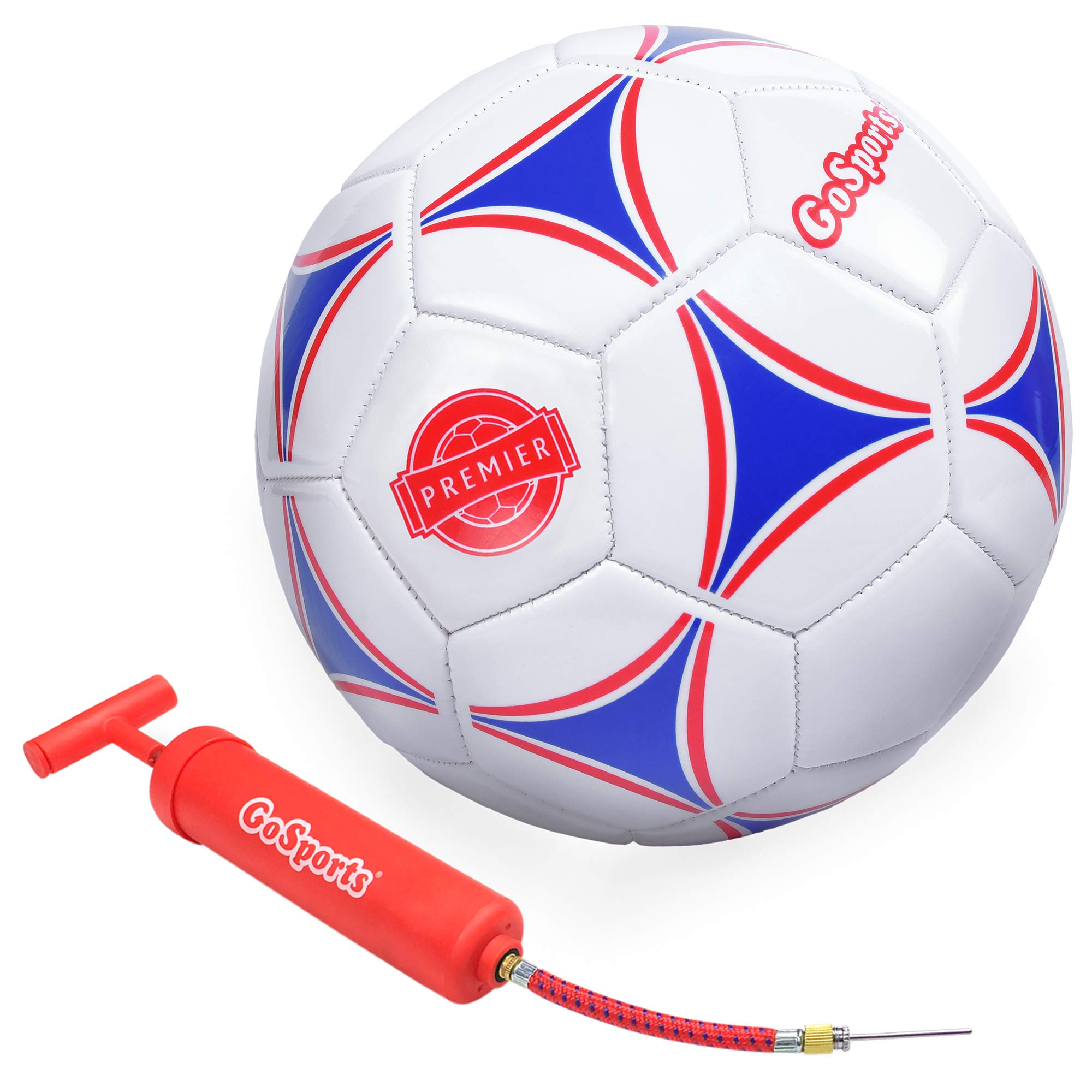 GoSportsPremier Soccer Ball with Premium Pump - Available as Single Balls or 6 Packs - Choose Your Size