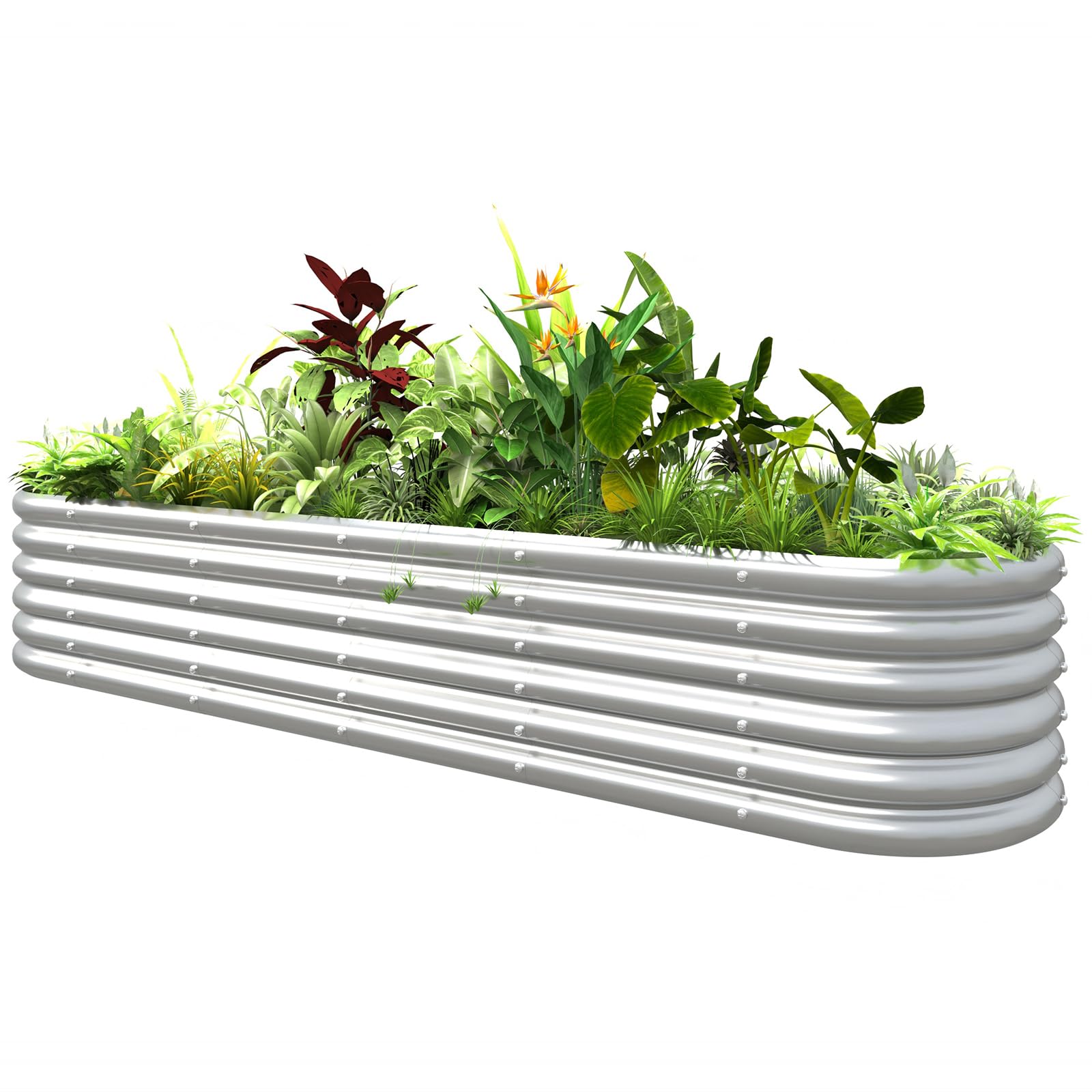 Raised Garden Bed Kit 8ft X 2ft X 1.4ft, 12 in 1 Metal Modular Raised Garden Planter Box for Outdoor Growing Flowers Herbs Vegetables Bed Raised, 17" Tall, Silver, 1 Pack