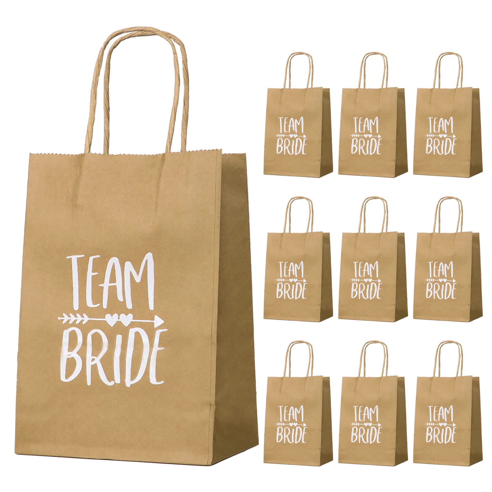 COLOFALLA 10pcs Hen Party Bags Team Bride Bags with Handle Rustic Vintage Hen Do Paper Bags for Hen Party Brown 15X8X21cm