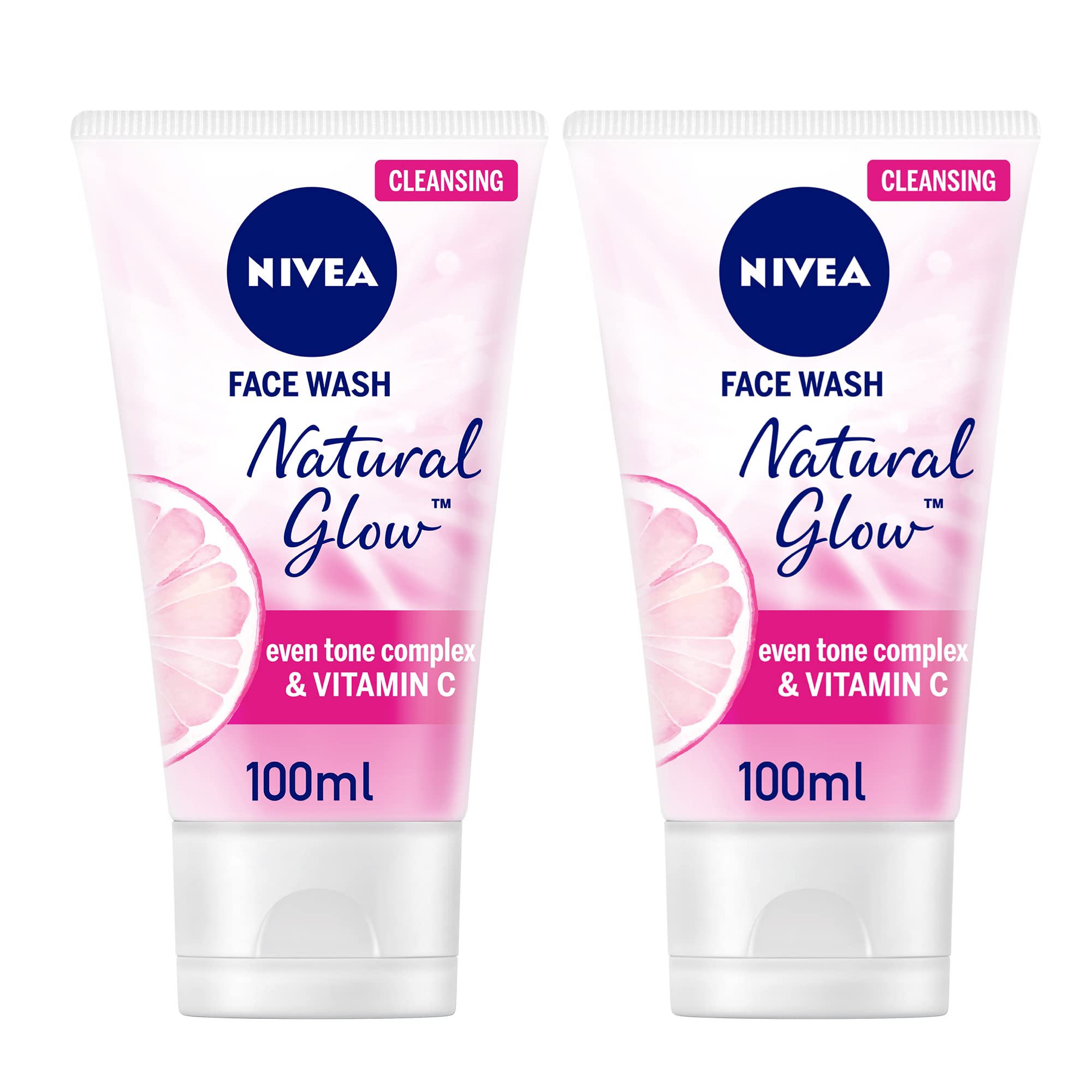 NIVEAFace Wash Cleanser, Natural Glow, Even Skin Tone, 2x100ml