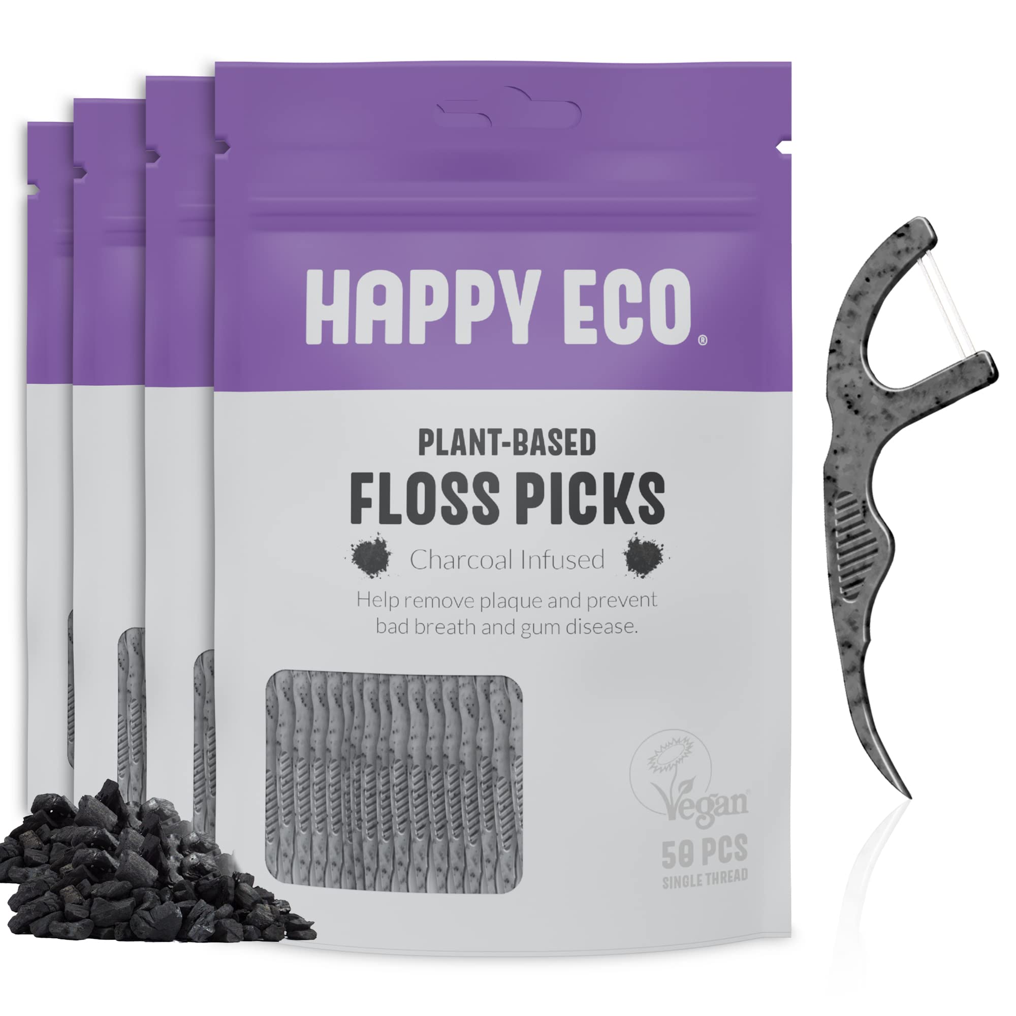 Natural Dental Floss Picks (200) - Vegan, Sustainable, Reusable Floss Sticks for Adults and Kids with Dental Pick - Plaque Remover for Teeth Cleaning - Tooth Picks Flossers - Eco Friendly Floss Pick